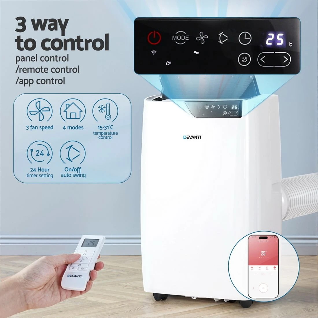 6 Devanti Portable Air Conditioner Dehumidifier Fan 12000BTU - White, 6 of 8