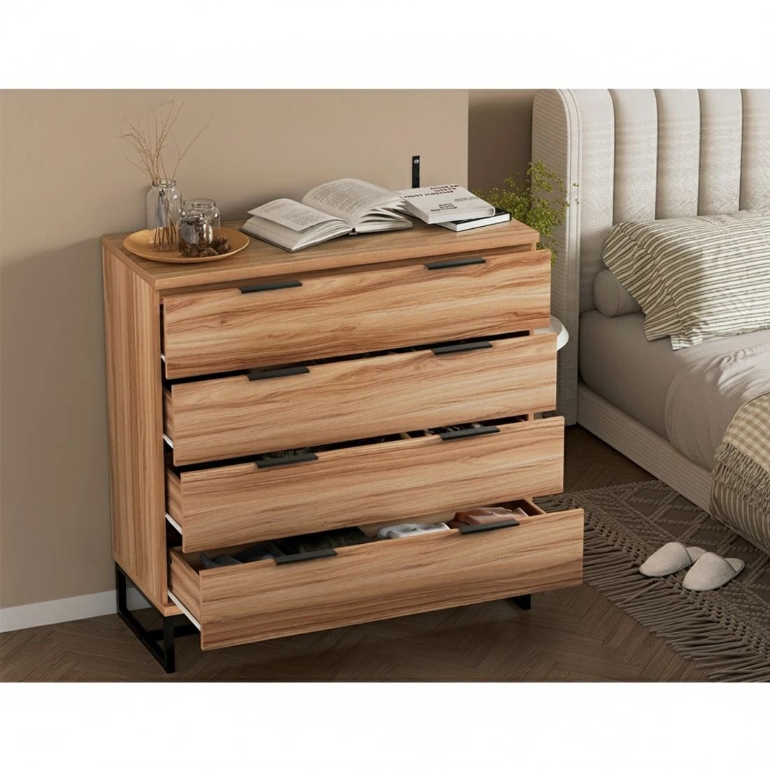 4 Artiss 4 Chest of Drawers Tallboy - NOCHE Rust Oak - Natural, 4 of 5