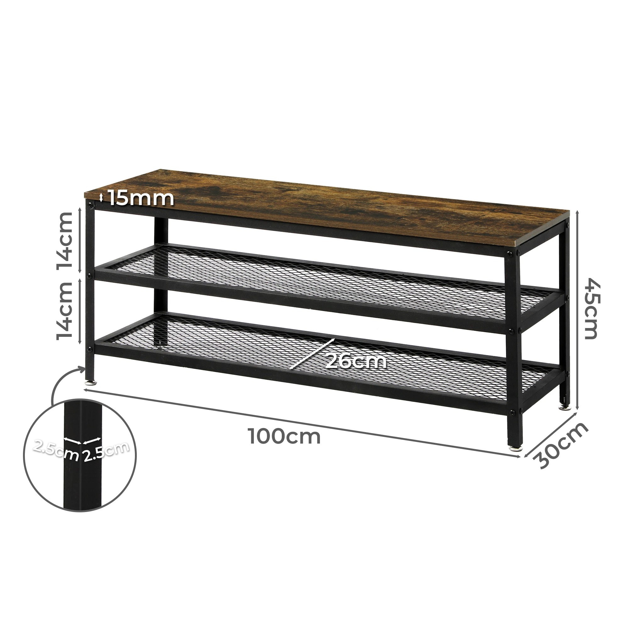 3 Levede 3-Tier Shoe Rack Bench Storage Cabinet Organisers Industrial Steel 100cm, 3 of 7