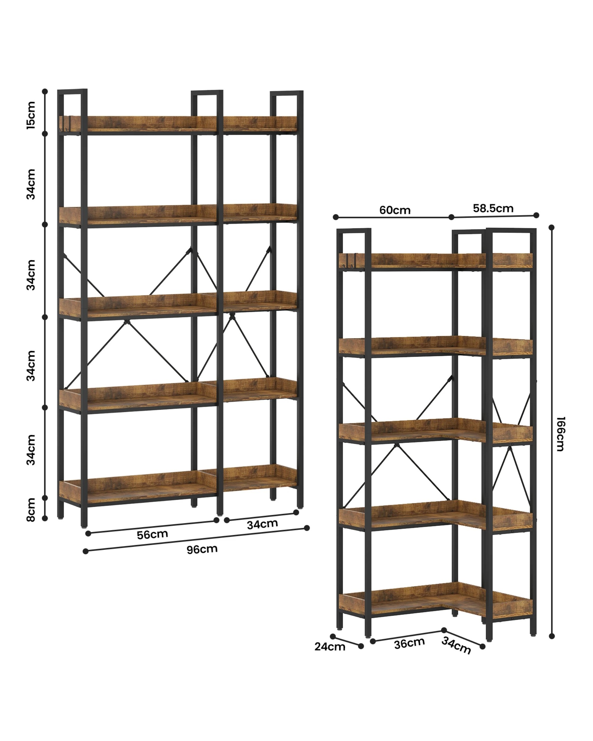 2 Advwin 5-Tier Corner Bookshelf L Shaped Bookcase, 2 of 9