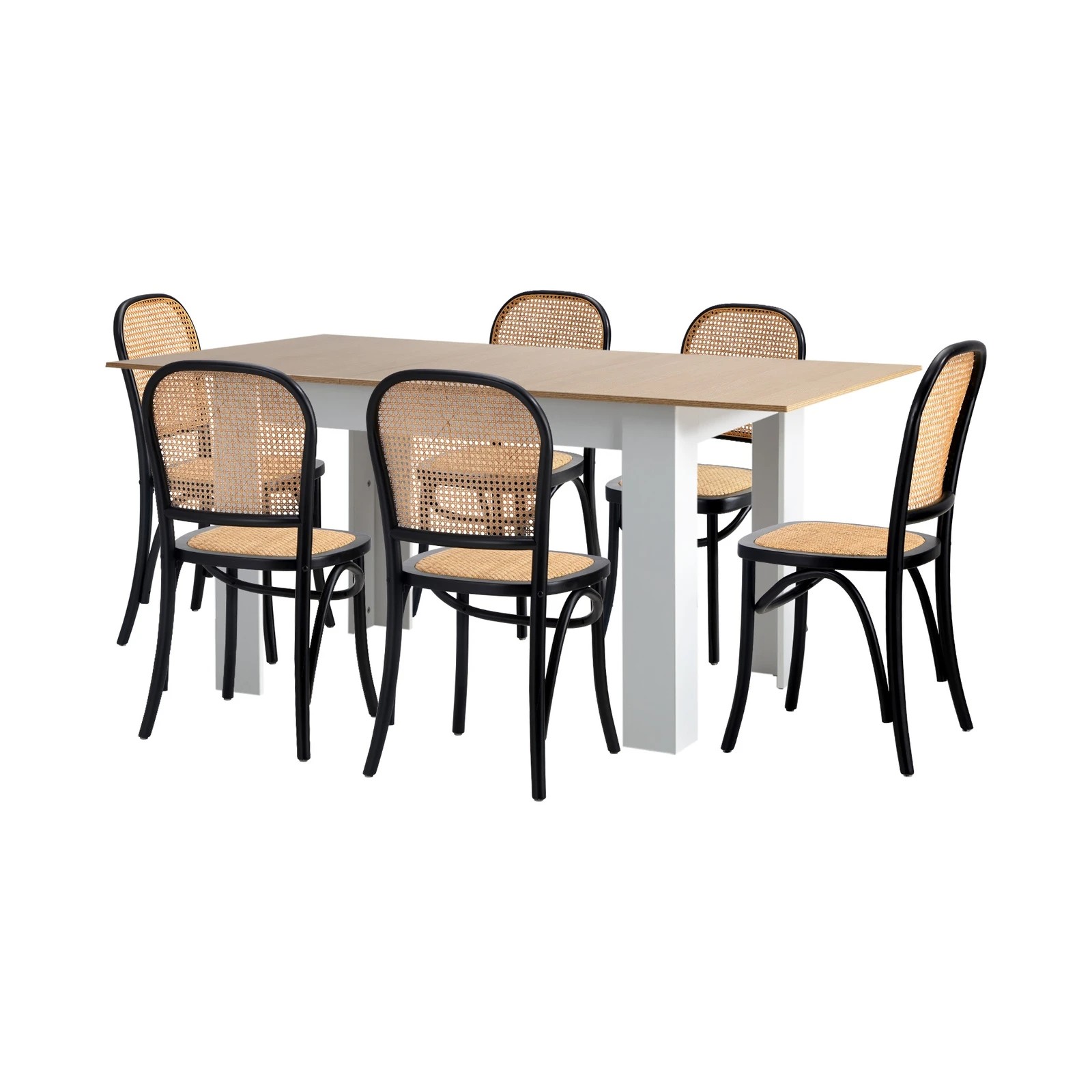 8 Oikiture 160cm Extendable Dining Table with 6PCS Dining Chairs Rattan - Multi, 8 of 9