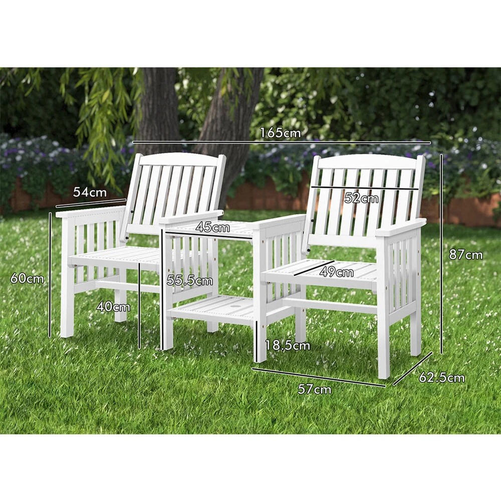 9 Alfordson Outdoor Garden Bench Wooden Loveseat Patio Chairs Table Set - White, 9 of 10