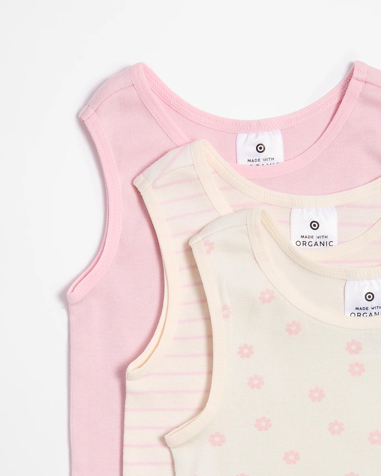 2 Target Baby Organic Cotton Vests 3 Pack FLOWERS, 2 of 2
