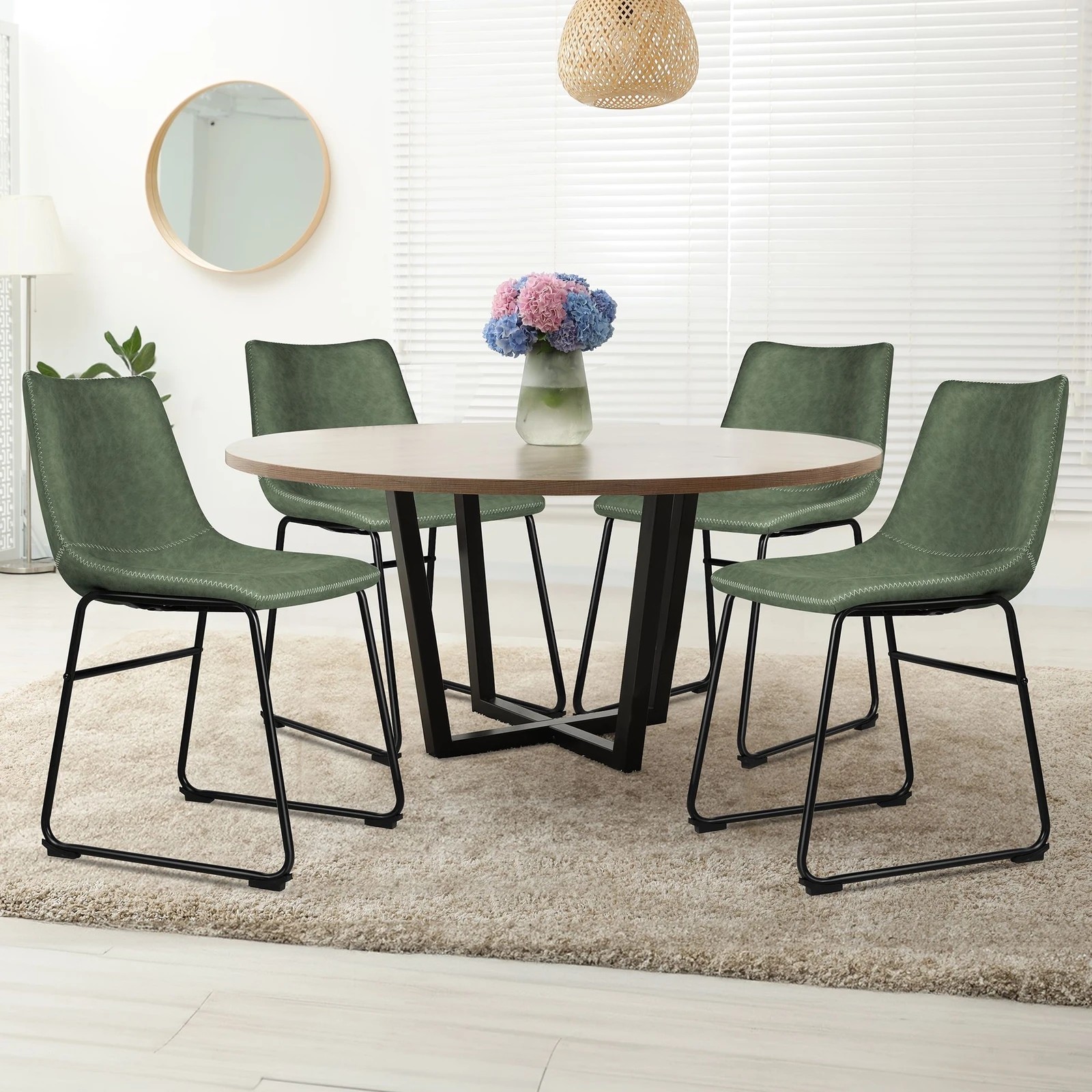 7 Alfordson 2x Dining Chairs Kitchen Lounge Cafe Seat Retro PU Leather - Green, 7 of 10