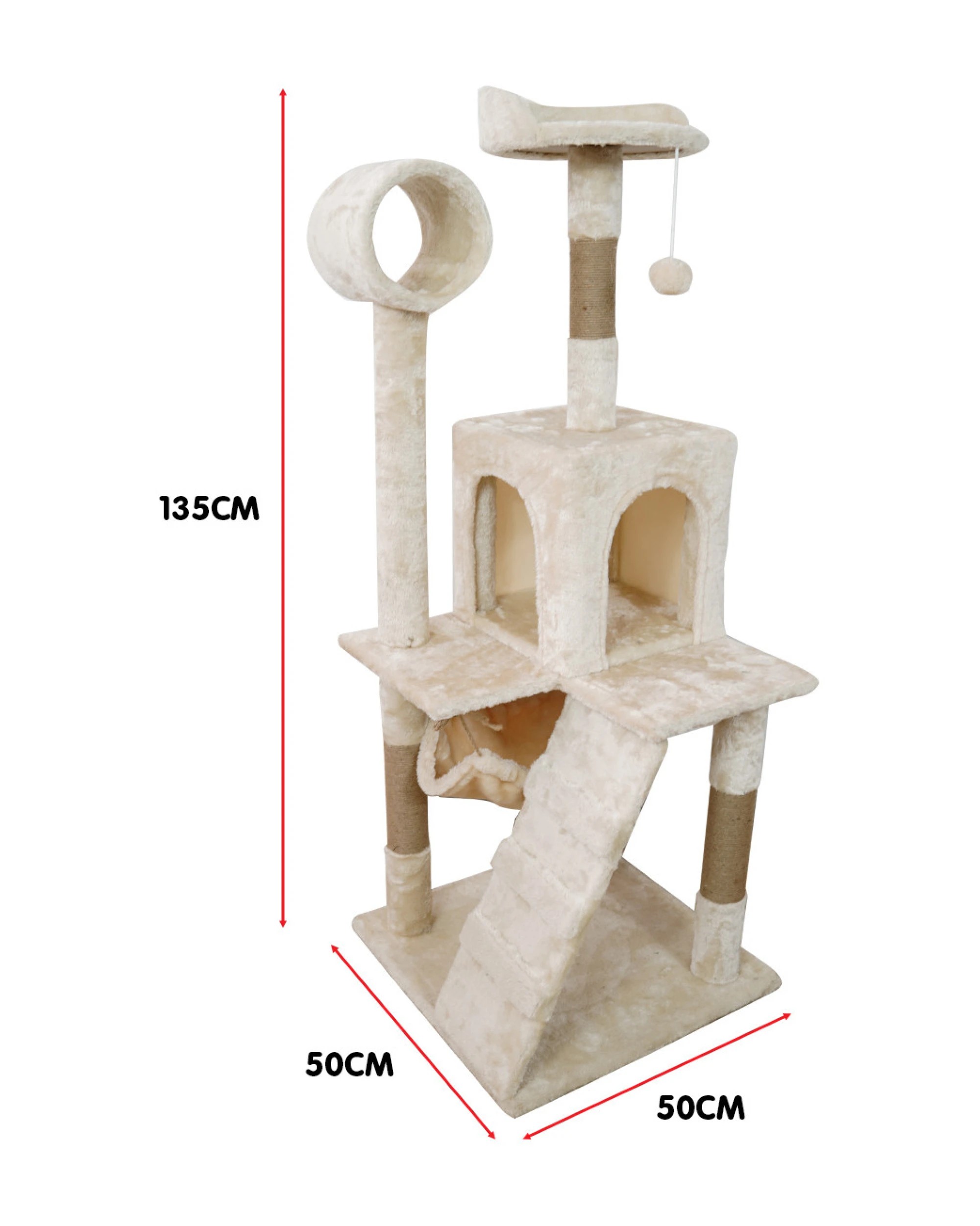 3 Furtastic 135cm Cat Tree Scratching Post - Beige, 3 of 4