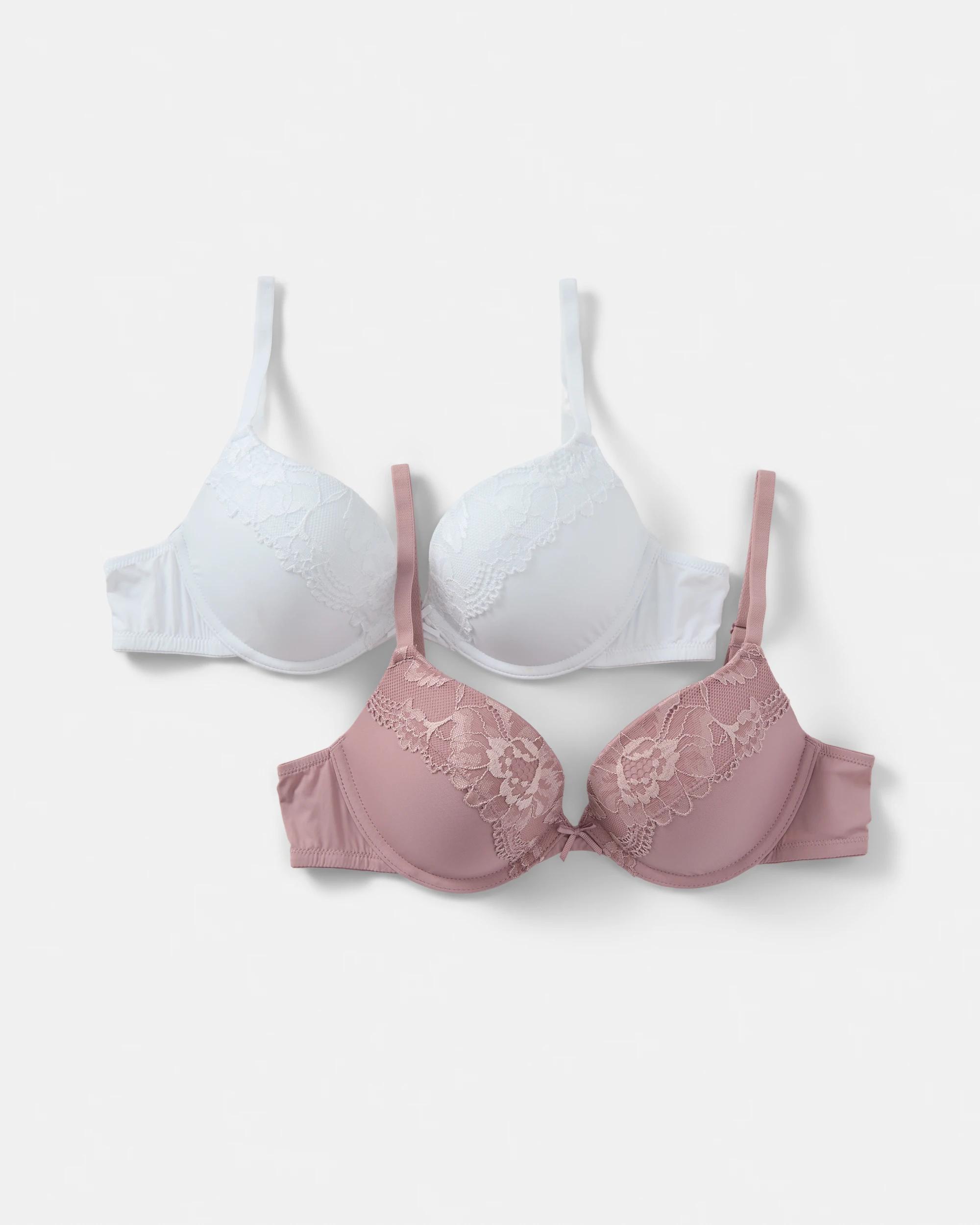 1 2 Pack Lace Trim T-shirt Bra Wht Rq