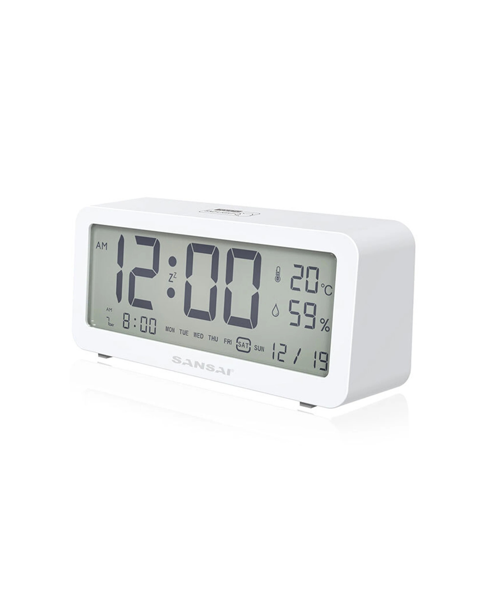 1 Sansai LED LCD Digital 12/24h Alarm Snooze Clock Date Temperature 7 Inch - White, 1 of 5