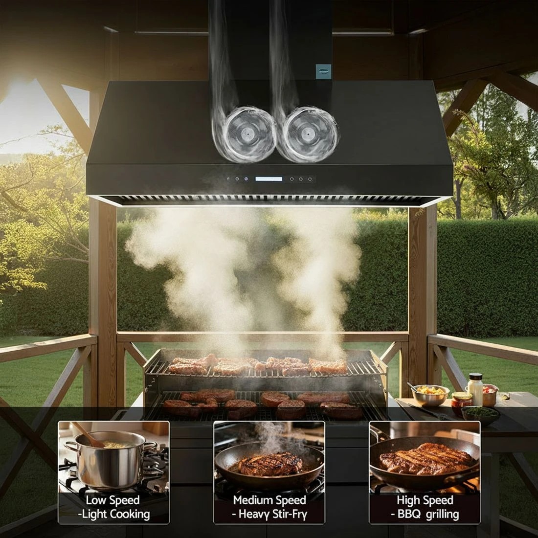 4 Devanti 1200mm Commercial BBQ Range Hood Dual Motor W/ Remote Control - Black, 4 of 7