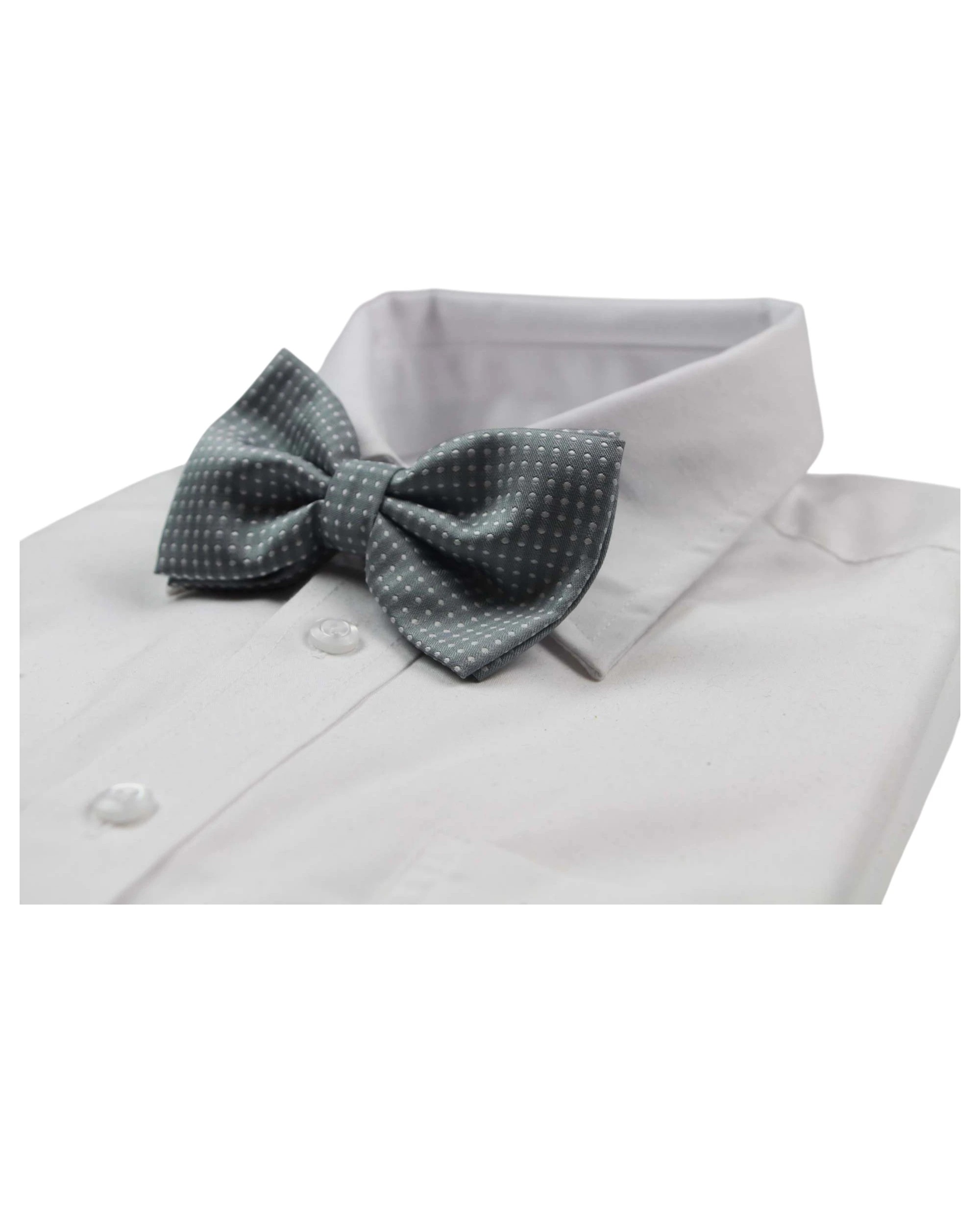 1 Zasel Mens Grey Plain Coloured Bow Tie With White Polka Dots, 1 of 3