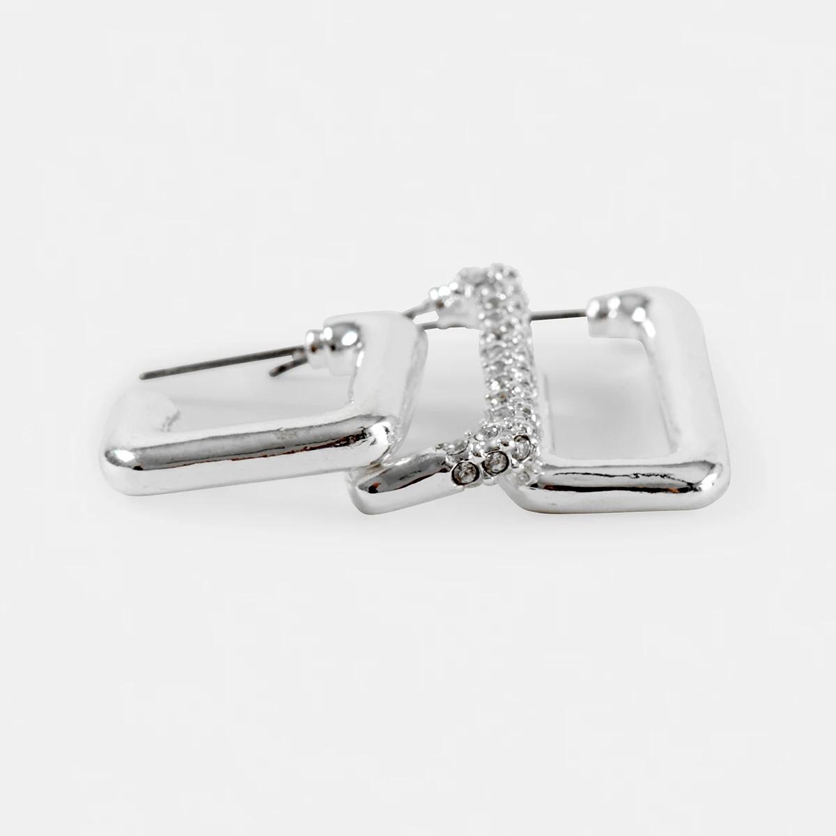 3 3 Pack Square Hoop Earrings - Silver Tone Silver, 3 of 5