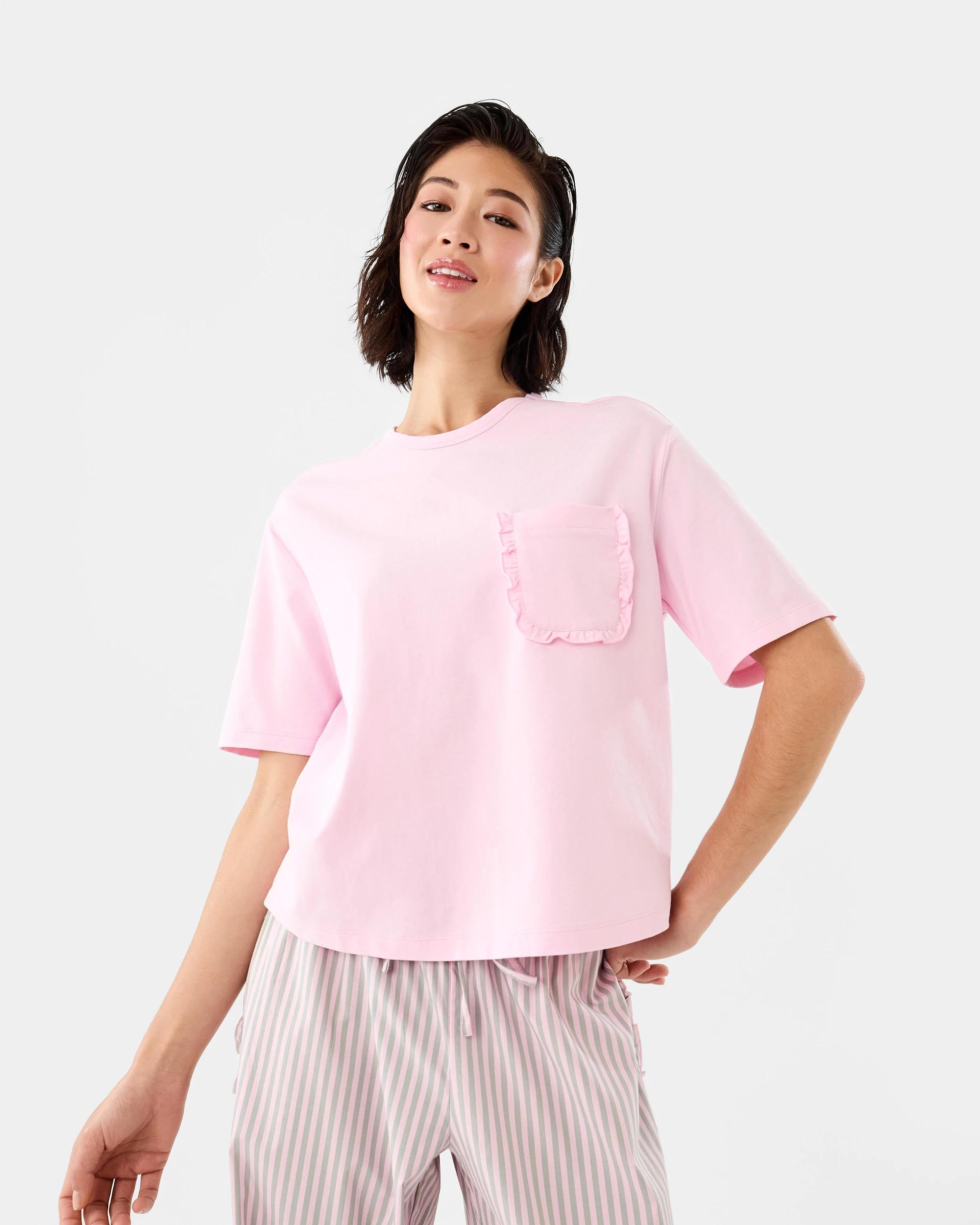 1 Cotton Ruffle Pocket T-shirt Pkldy Pink, 1 of 7