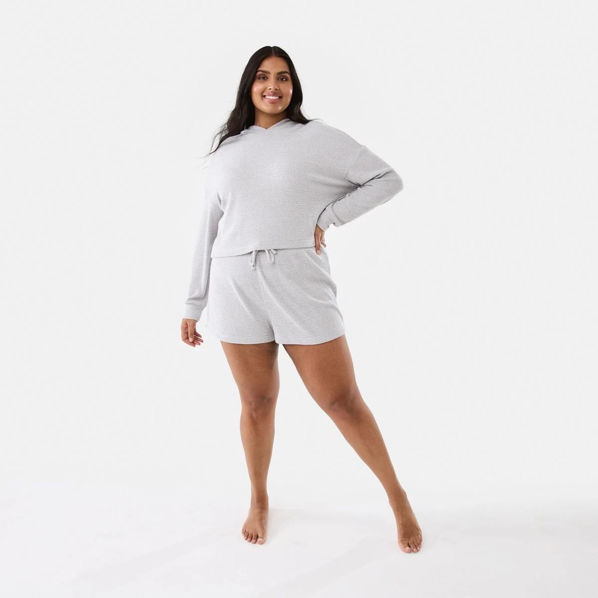 4 Waffle Top and Shorts Pyjama Set Slvr Marle, 4 of 10