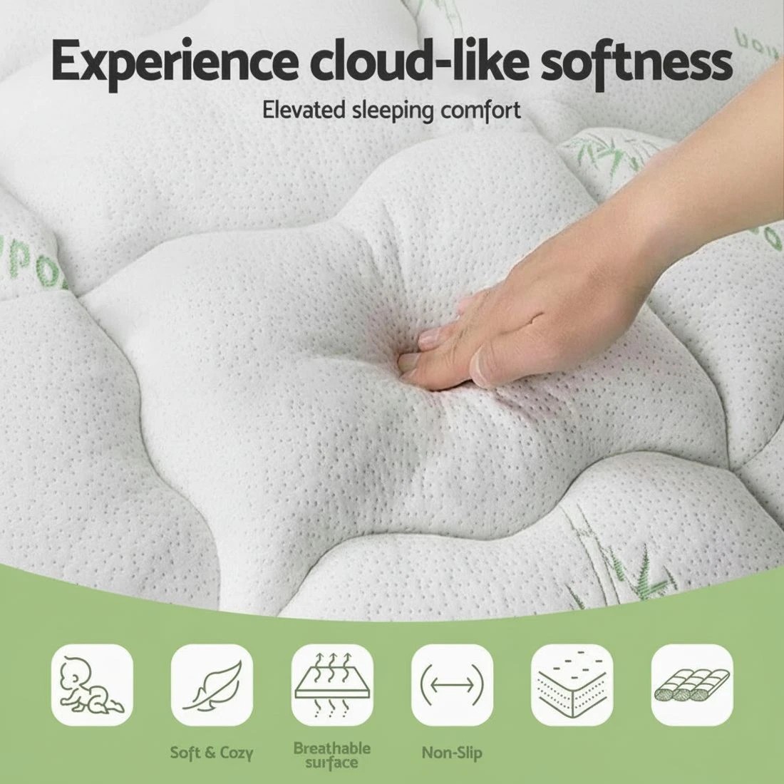 6 Giselle Mattress Topper 11cm Pillowtop toppers Bamboo Queen - White, 6 of 8