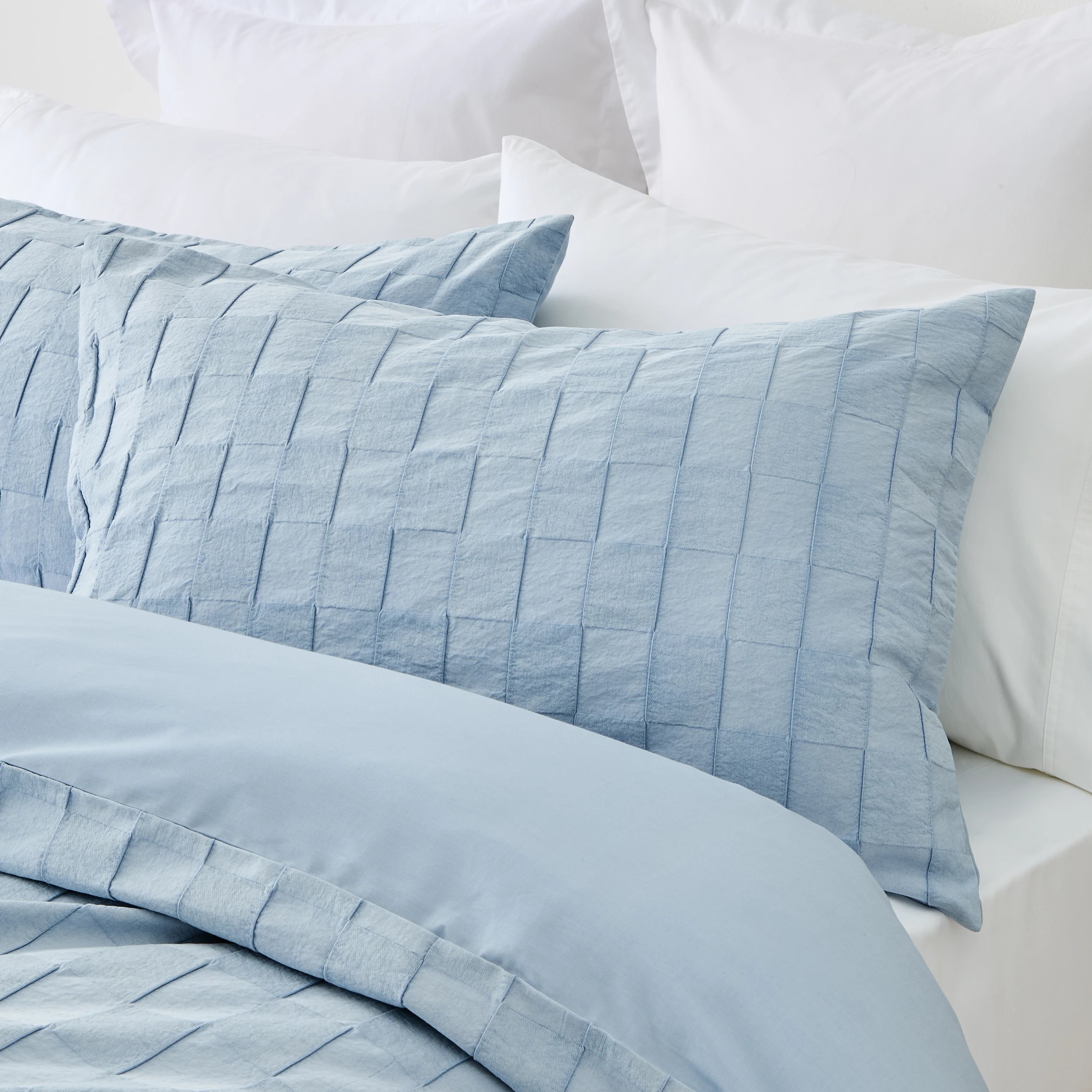 3 Check Stonewashed Australian Grown Cotton Quilt Cover Set - King Bed, Blue, 3 of 8