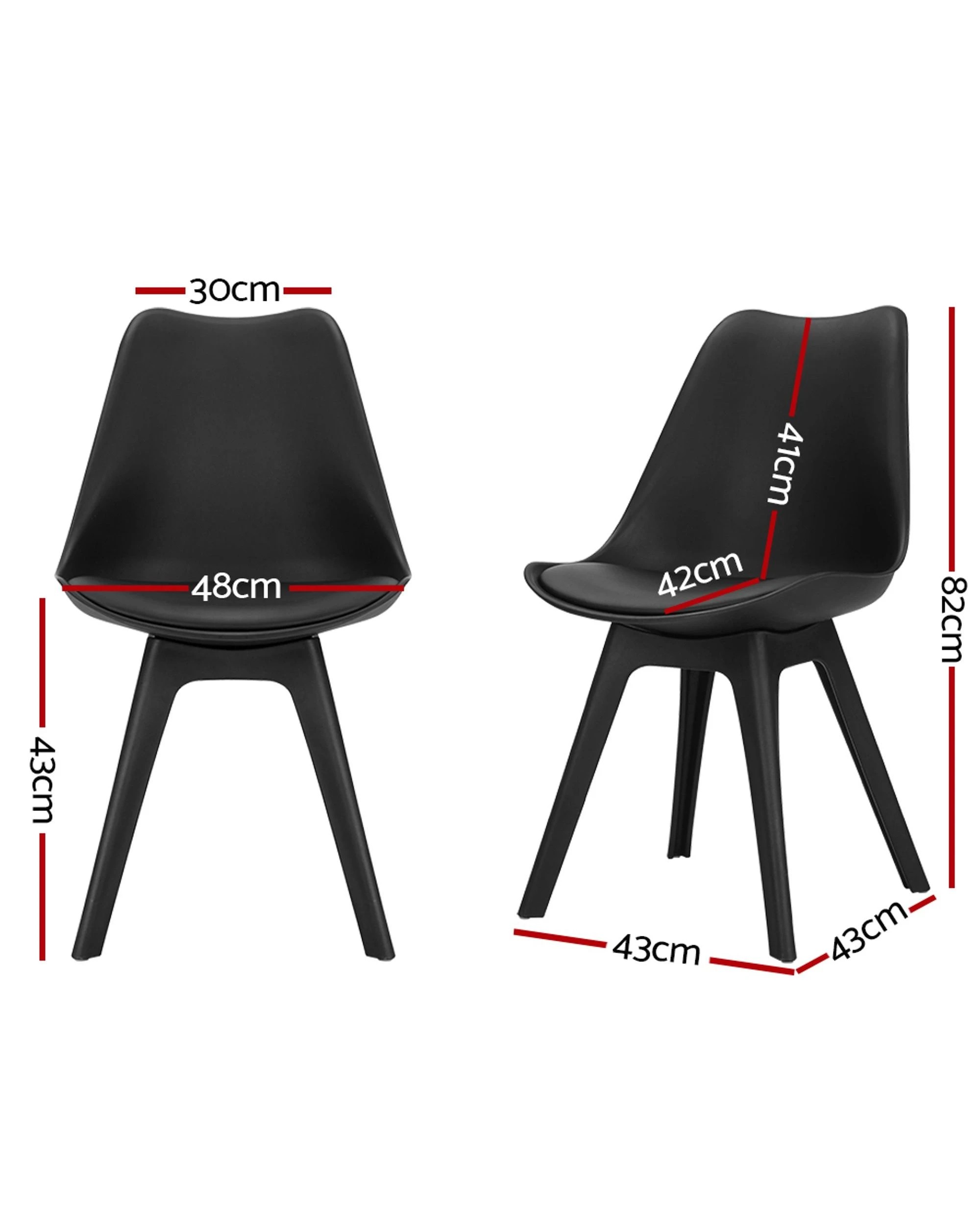 2 Artiss Dining Chairs Set of 4 Leather Plastic DSW Replica - Black, 2 of 8