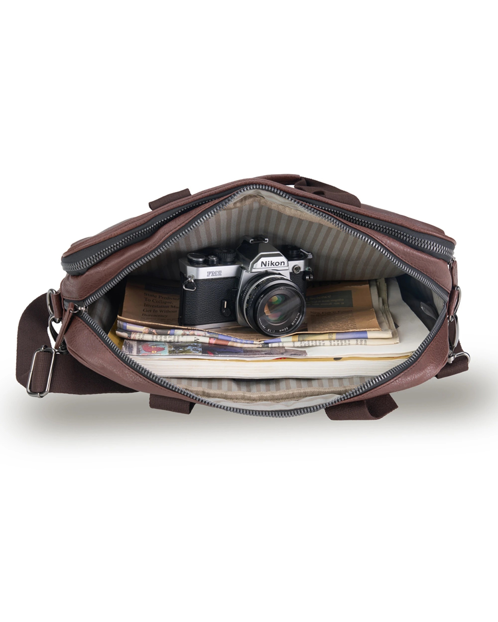 3 Tosca Vegan Leather Briefcase Adjustable Strap - Brown, 3 of 3