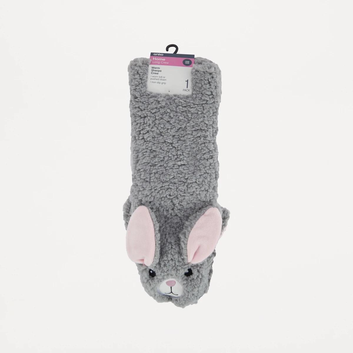 3 Novelty Sherpa Home Socks Bunny, 3 of 3