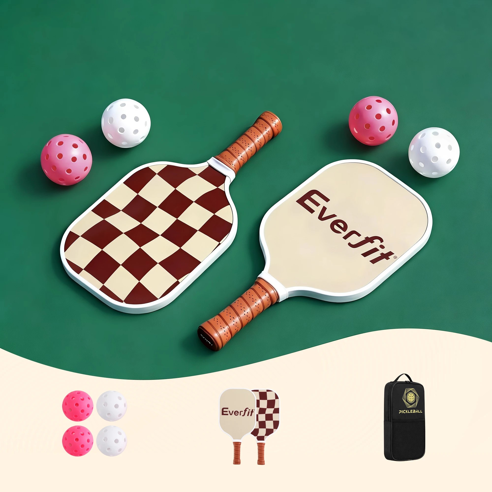 4 Everfit Pickleball Paddle Set Fibreglass Racquet Honeycomb Core With Bag - Burgundy, 4 of 7