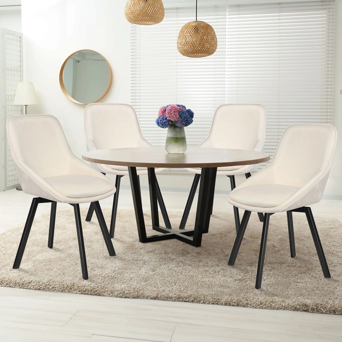 7 Alfordson 2x Dining Chairs Accent Kitchen Swivel Lounge Padded Seat Velvet - Beige, 7 of 10