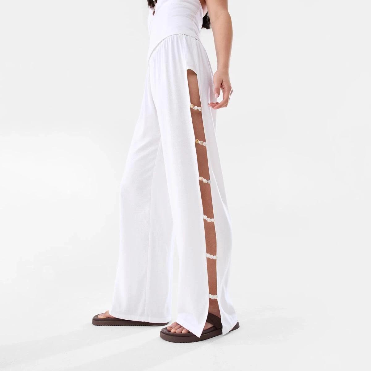 1 Linen Blend Beaded Pants White, 1 of 10