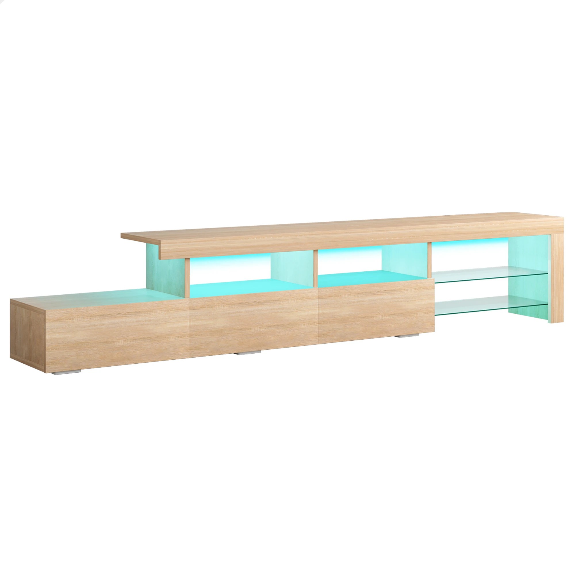 1 Alfordson Entertainment Unit 220cm TV Stand LED Light Storage Drawer - Oak, 1 of 10