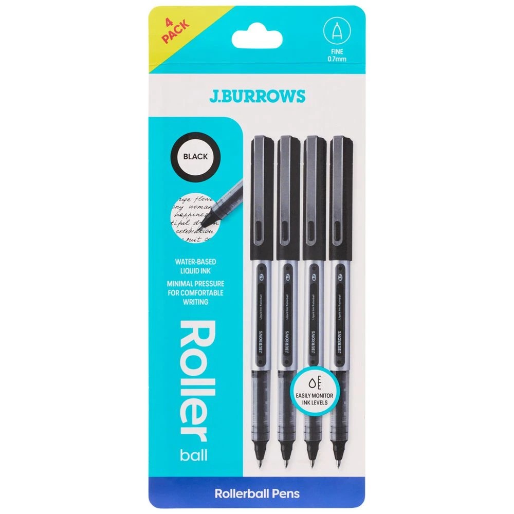1 J.Burrows Rollerball Pen 0.7mm Black 4 Pack, 1 of 4