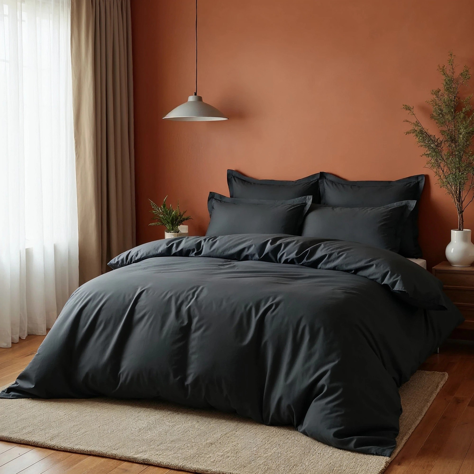 2 Balmain 1000 Thread Count Hotel Grade Bamboo Cotton Quilt Cover Pillowcases Set - King Bed - Charcoal, 2 of 4