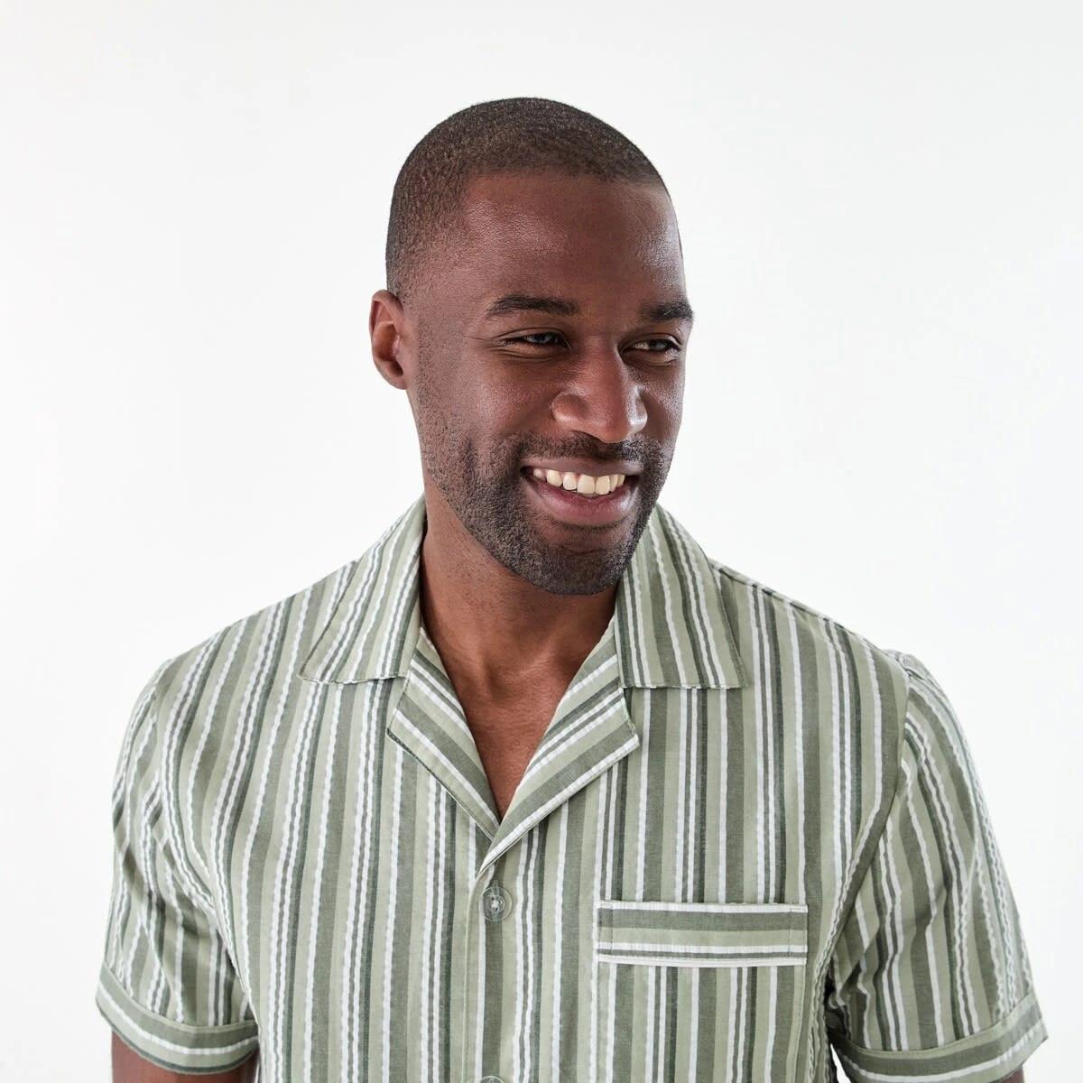 4 Short Sleeve Button Through Pyjama Set CANAL STRIPE, 4 of 8