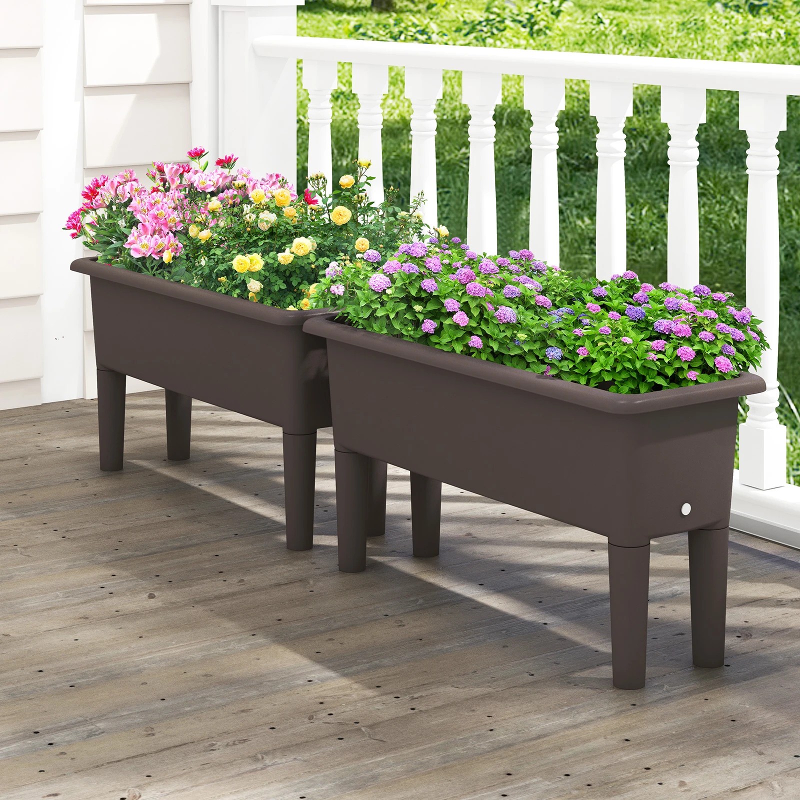 2 Costway 2 x 29L Raised Garden Beds Elevated Planter Box Outdoor Flower Container w/Drainage Hole, 2 of 4