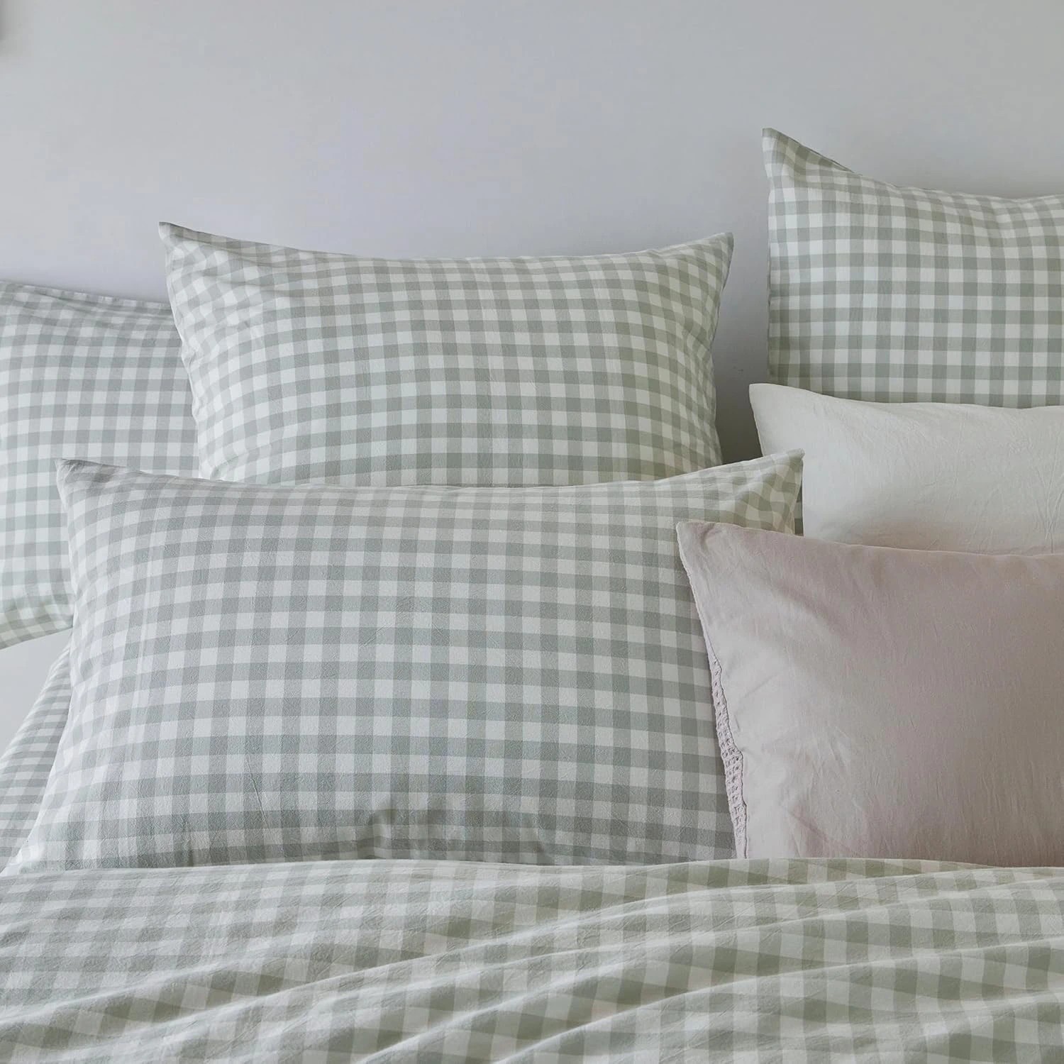 3 Gioia Casa Yarn-Dyed Vintage Washed Cotton Quilt Cover Set - Single Bed - Sage, 3 of 7