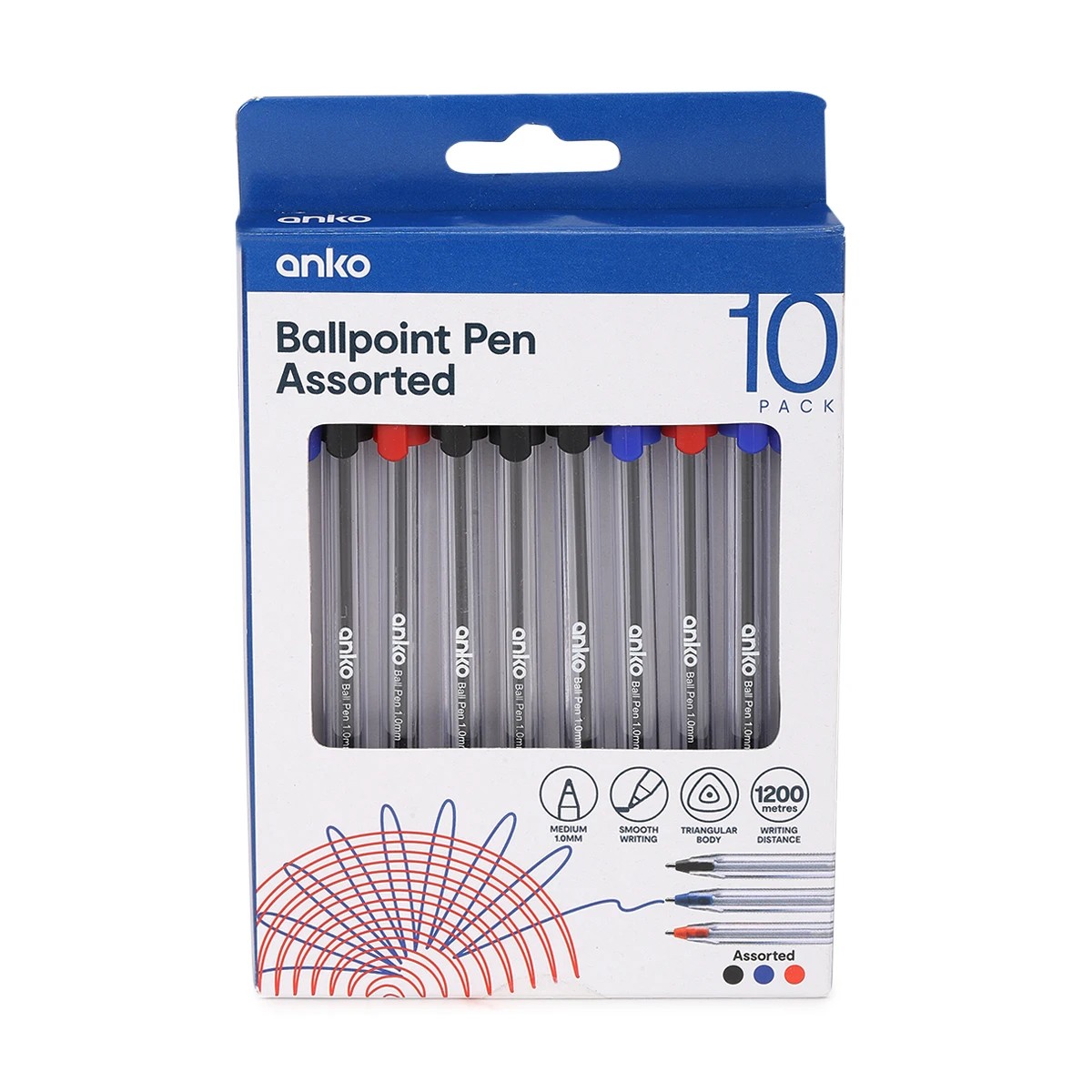 1 10 Pack Assorted Colours Ballpoint Pens, 1 of 4