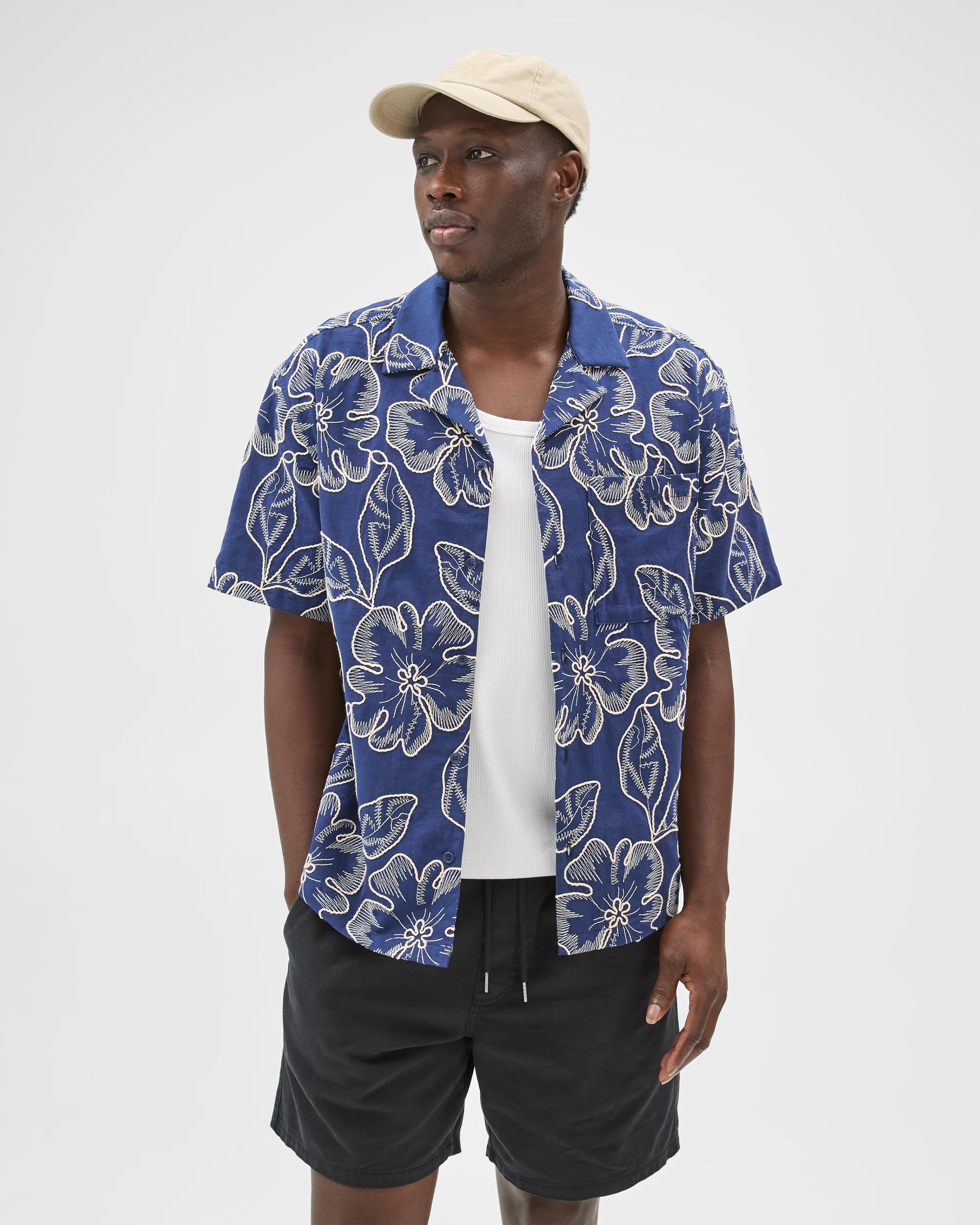 2 Commons Australian Cotton Boxy Fit Embroidered Shirt NAVY, 2 of 7