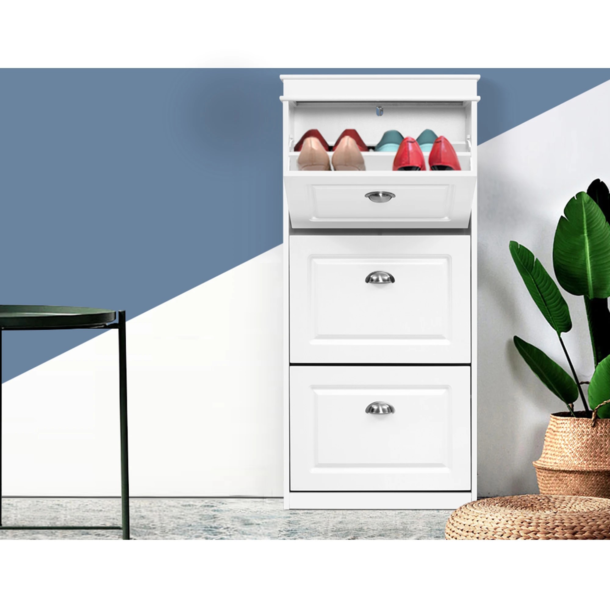 4 Artiss 2x Shoe Cabinet Storage Organiser 3 Flip Drawer - White, 4 of 7