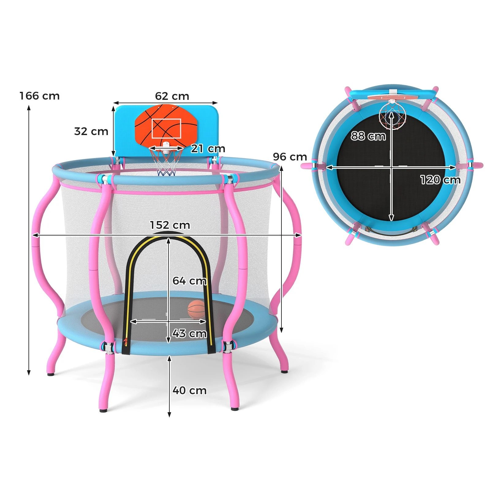 3 Costway Kids Trampoline Rebounder w/Basketball Hoop Mesh Enclosure Indoor Outdoor Play Gift, 3 of 3