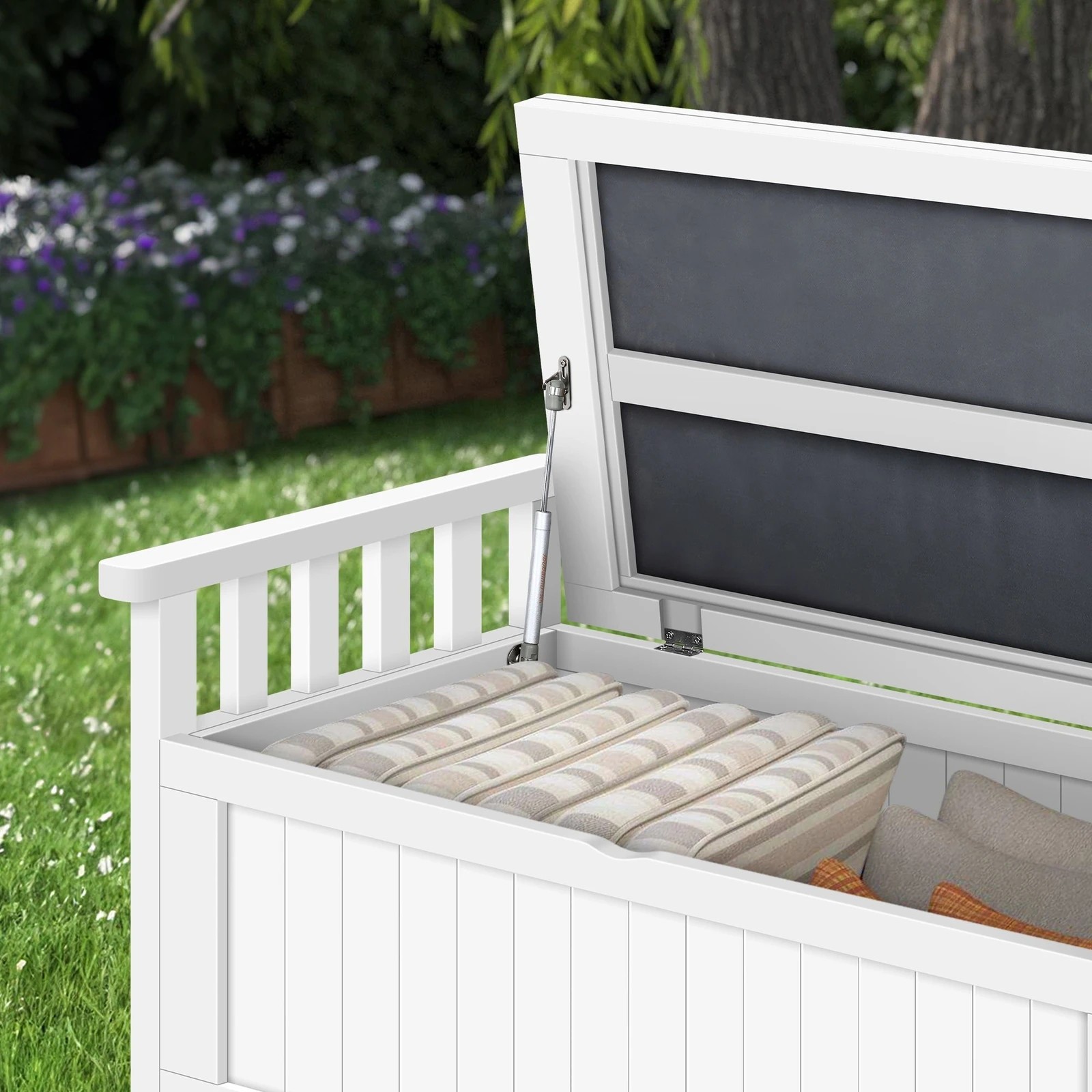 8 Alfordson Outdoor Storage Box Wooden Garden Bench Chest Tool Sheds L - White, 8 of 9