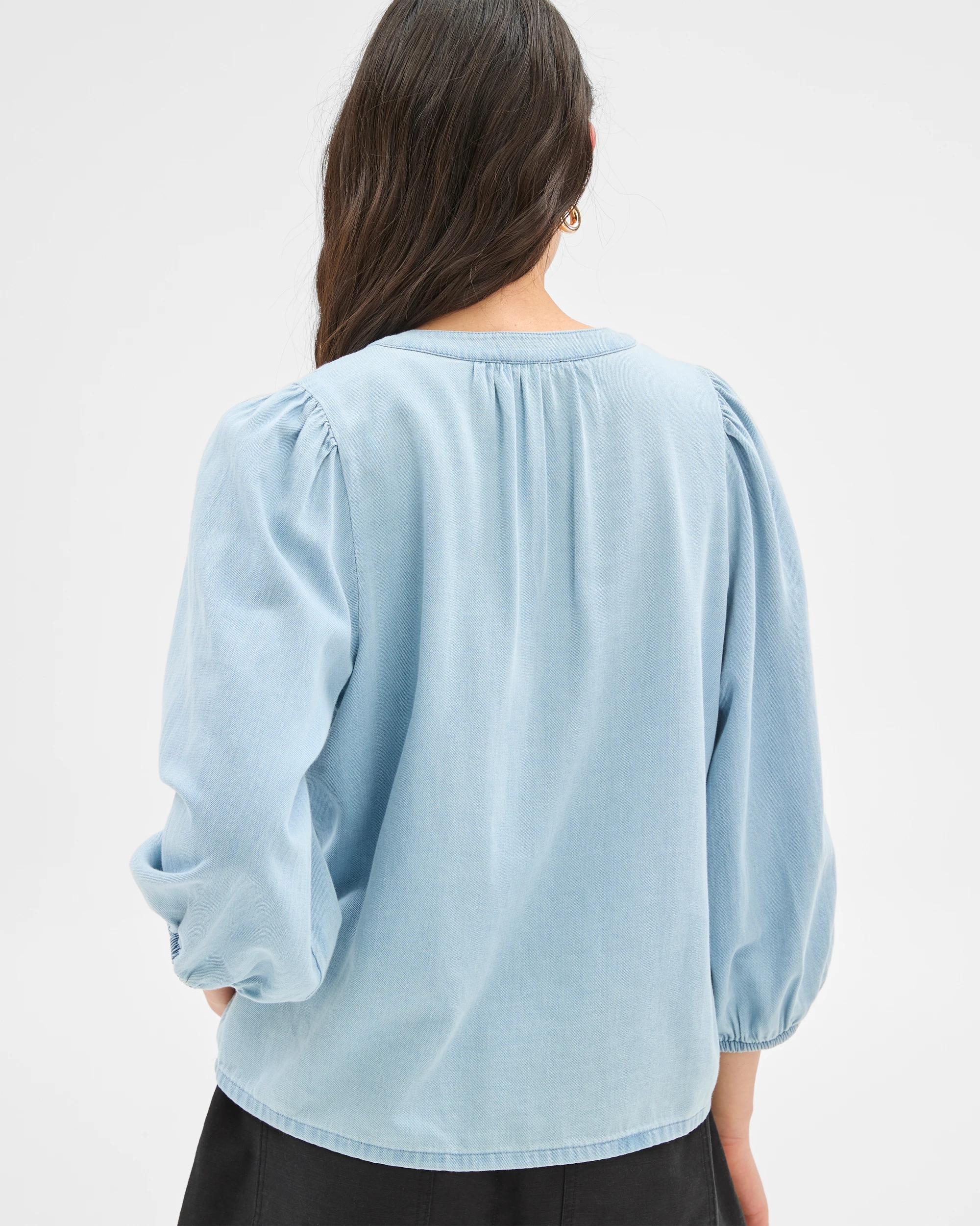 4 Target 3/4 Sleeve Chambray Embroidered Blouse CHAMBRAY, 4 of 7