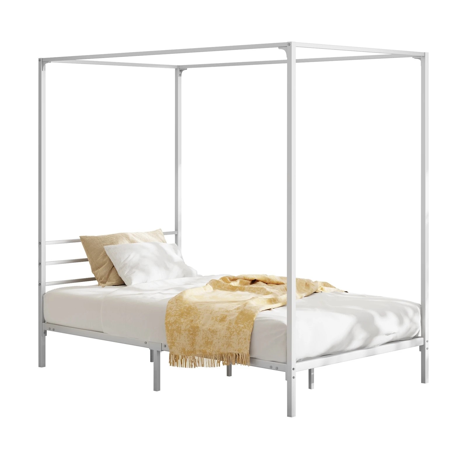1 Oikiture Metal Canopy Bed Frame Single Size Beds Platform
 - White, 1 of 9