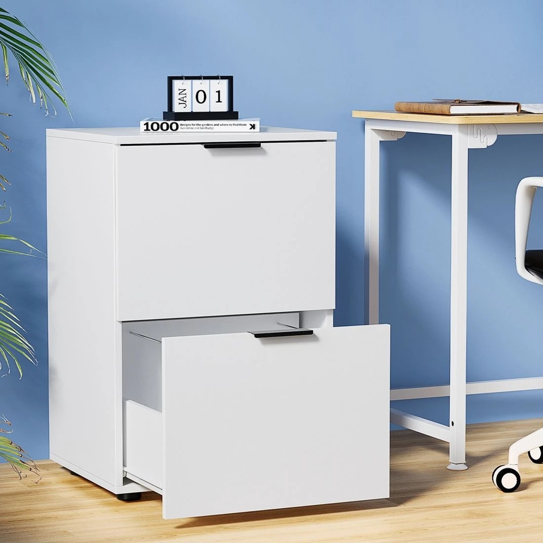 3 Artiss Filing Cabinet Files Storage Office Shelves File Organiser White 2 Drawer - White, 3 of 8