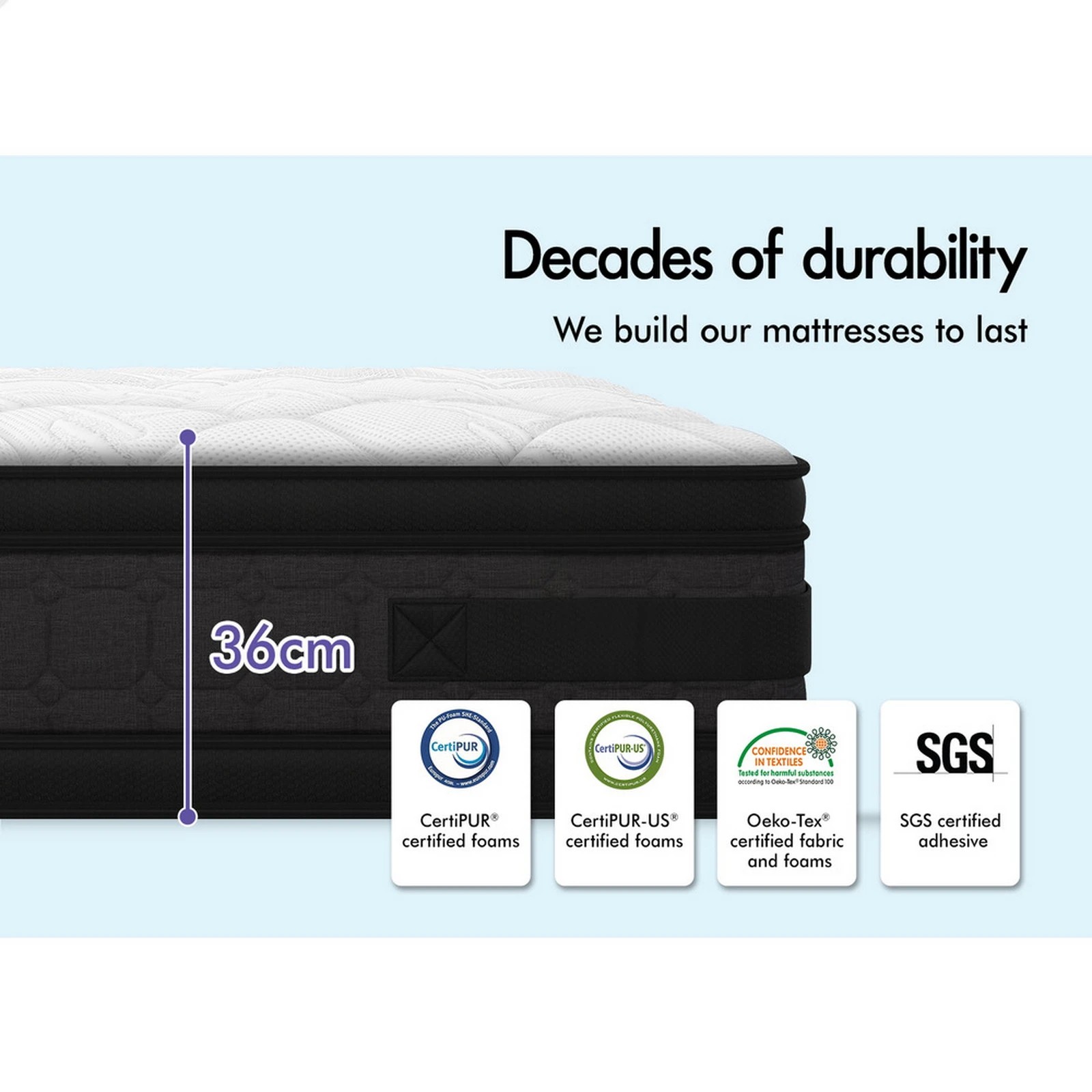 10 Starry Eucalypt Mattress Pocket Spring Latex Euro Top 36cm Athena - Single Bed, 10 of 10