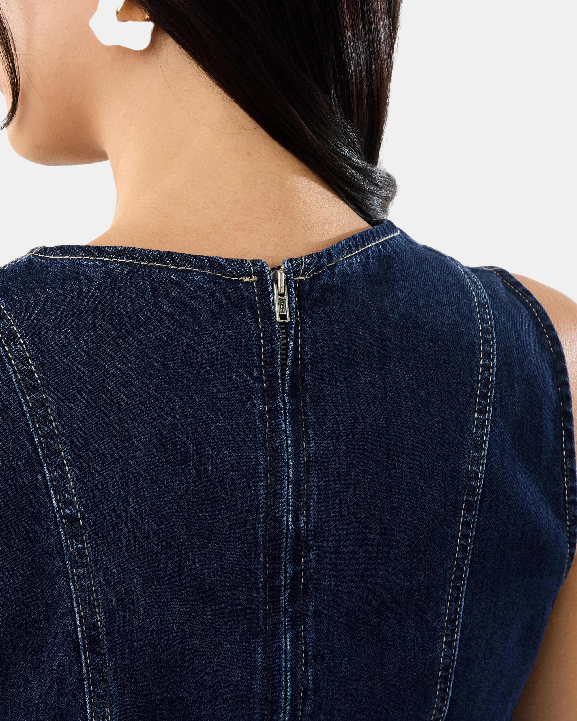 7 Sleeveless Denim Midi Dress Dark Denim, 7 of 7