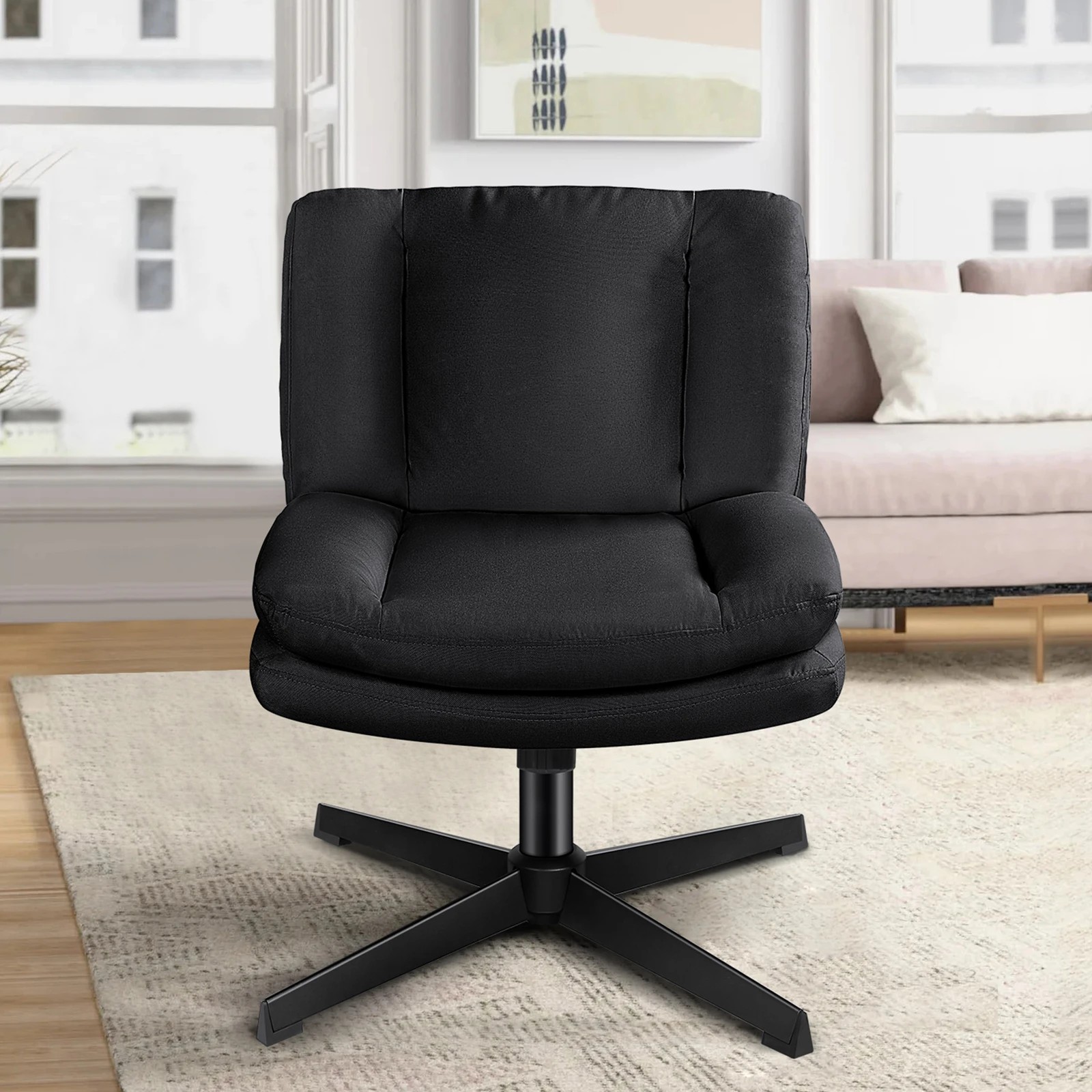 4 Alfordson Armless Office Desk Chair Mid Back Wide Seat Fabric - Black, 4 of 7