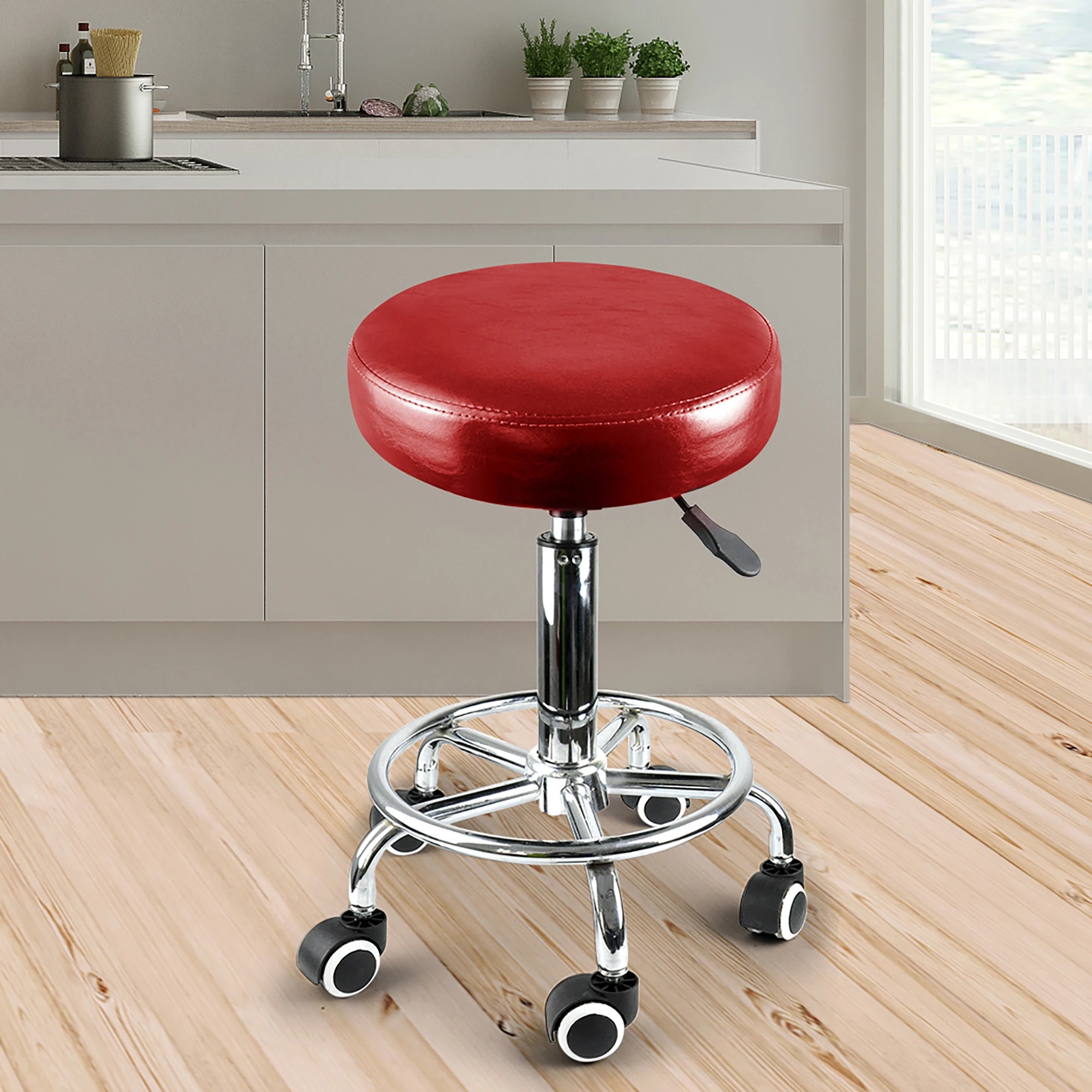 7 Levede 2x Salon Stool Swivel Barber Stools Bar Chair Lift Hairdressing Round Red, 7 of 8