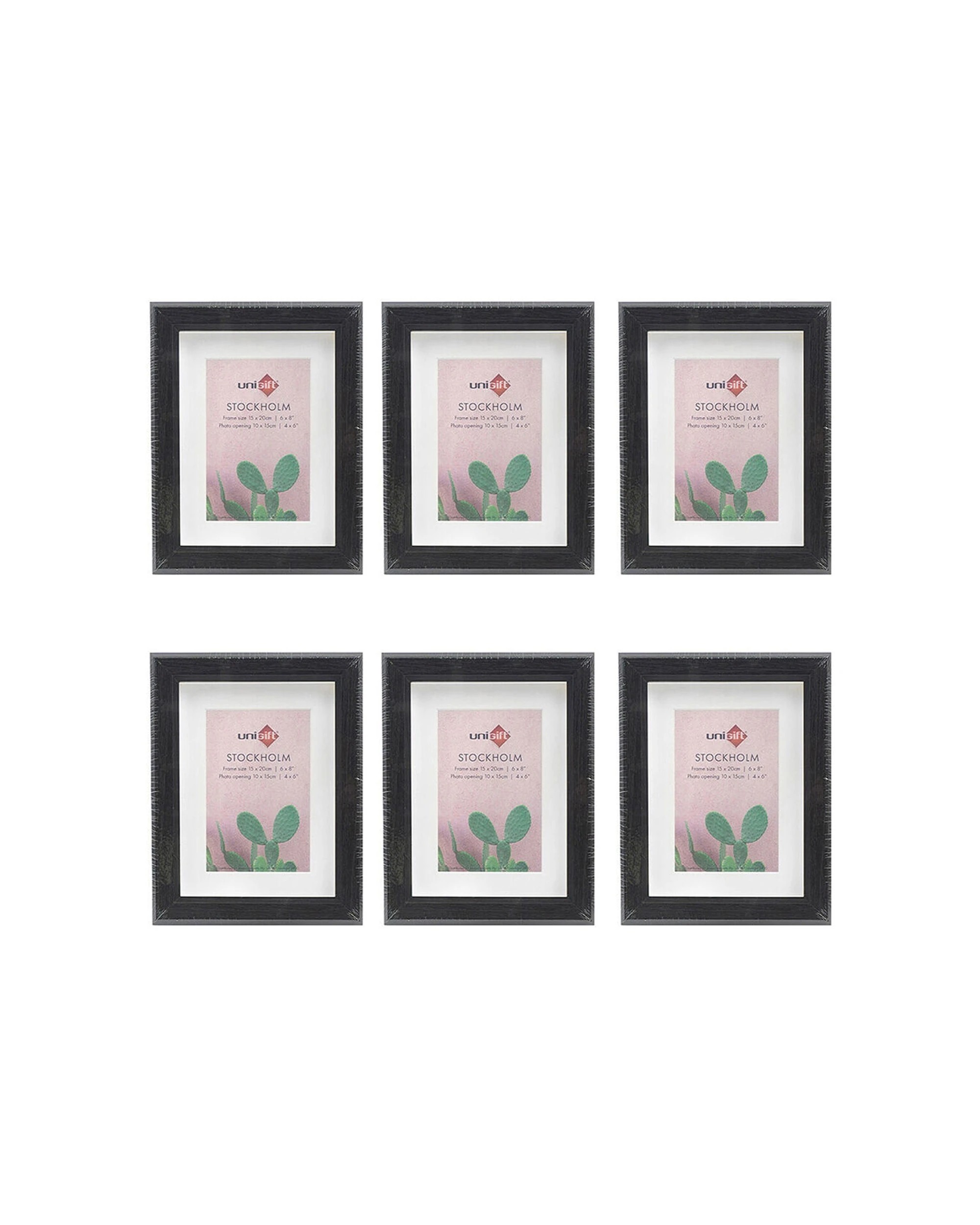 1 Unigift 6pk Stockholm Wooden Glass Picture Photo Frame 6x8in 15x20cm - Brown, 1 of 2