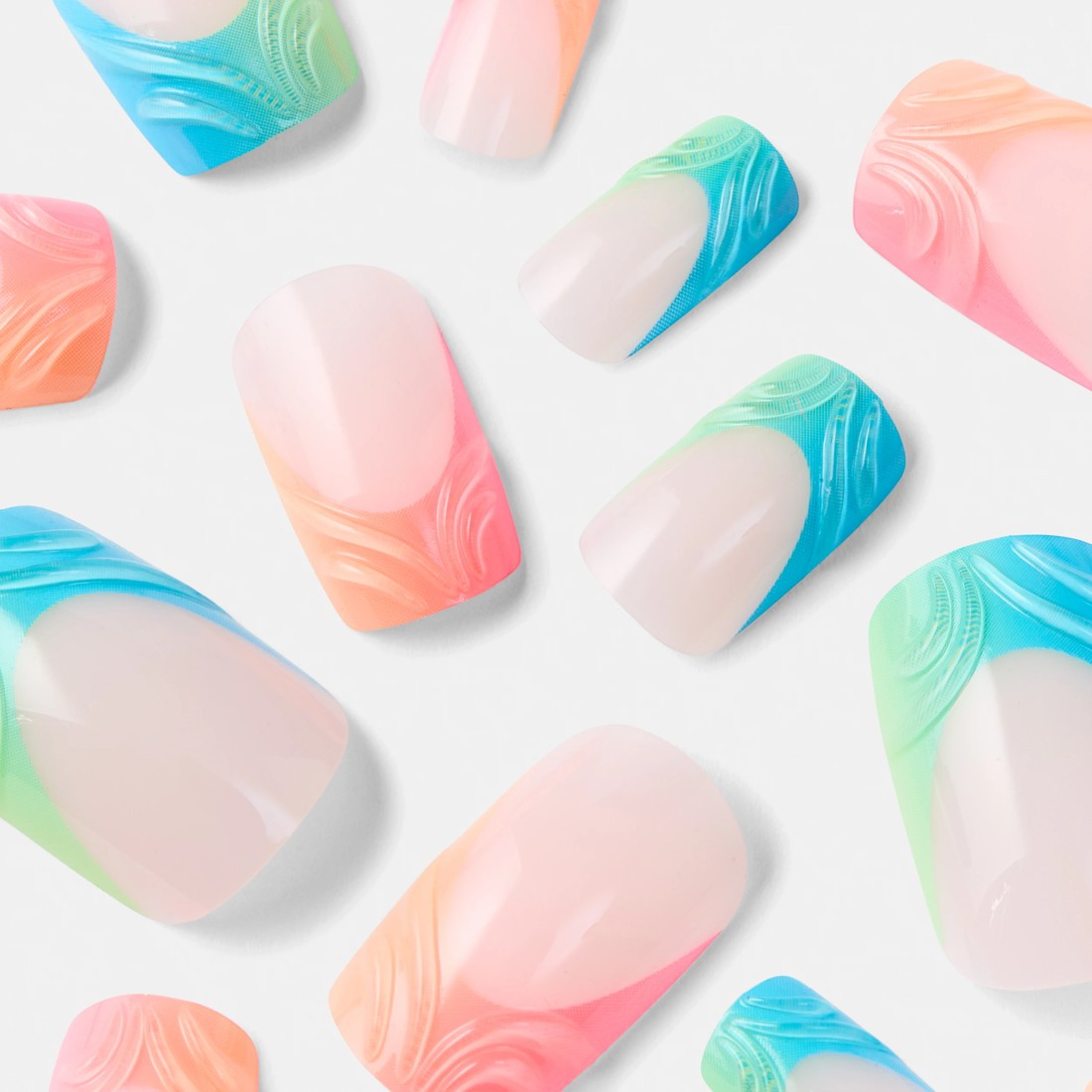 4 OXX Cosmetics 24 Pack Artificial Nails with Adhesive - Medium Square Shape, Neon Emboss, 4 of 5