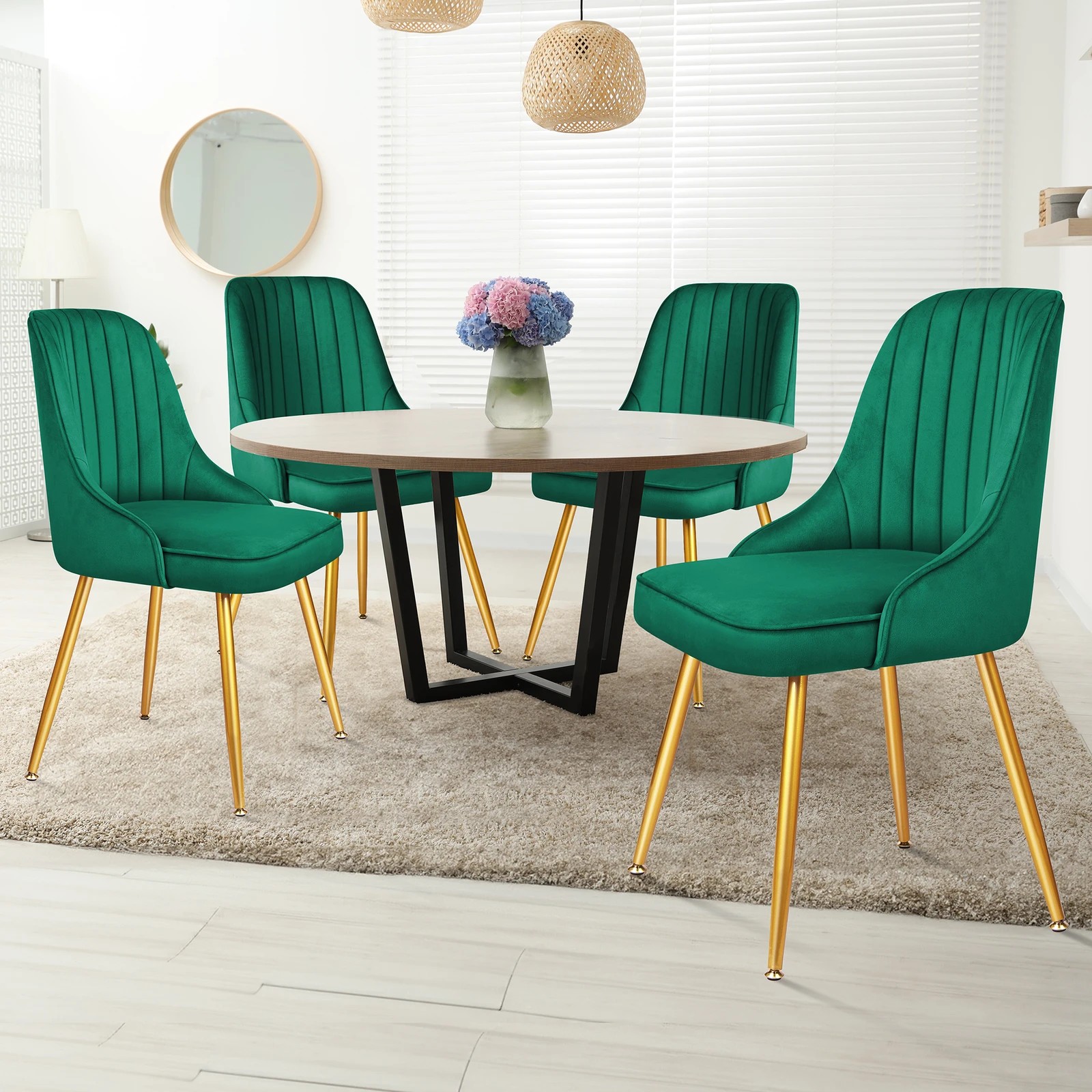 2 Alfordson 4x Dining Chairs Kitchen Accent Lounge Padded Tufted Seat Velvet - Green, 2 of 8