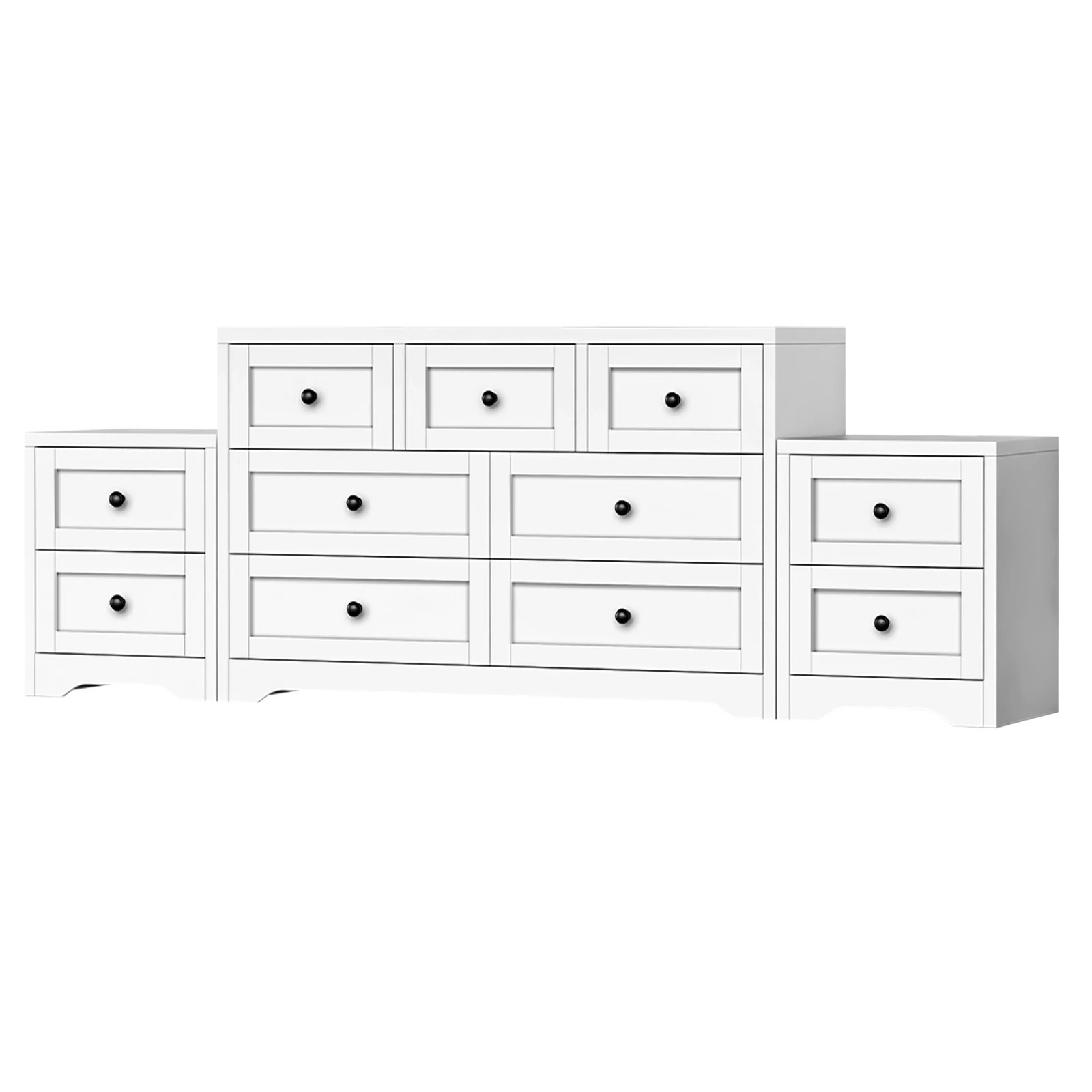 1 Alfordson 7 Chest of Drawers 2x Bedside Table Hamptons Bedroom Storage - White, 1 of 10