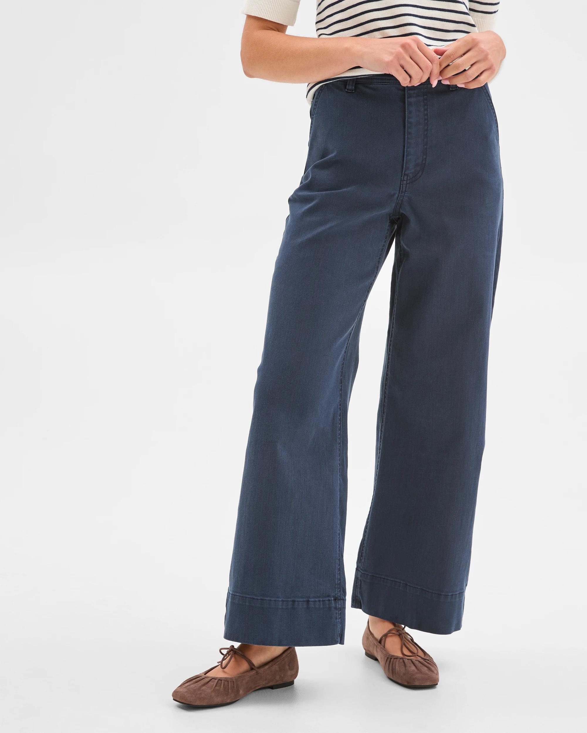 3 Target Petites Australian Cotton Blend Stretch Twill Wide Leg Pants NAVY BLAZER, 3 of 6