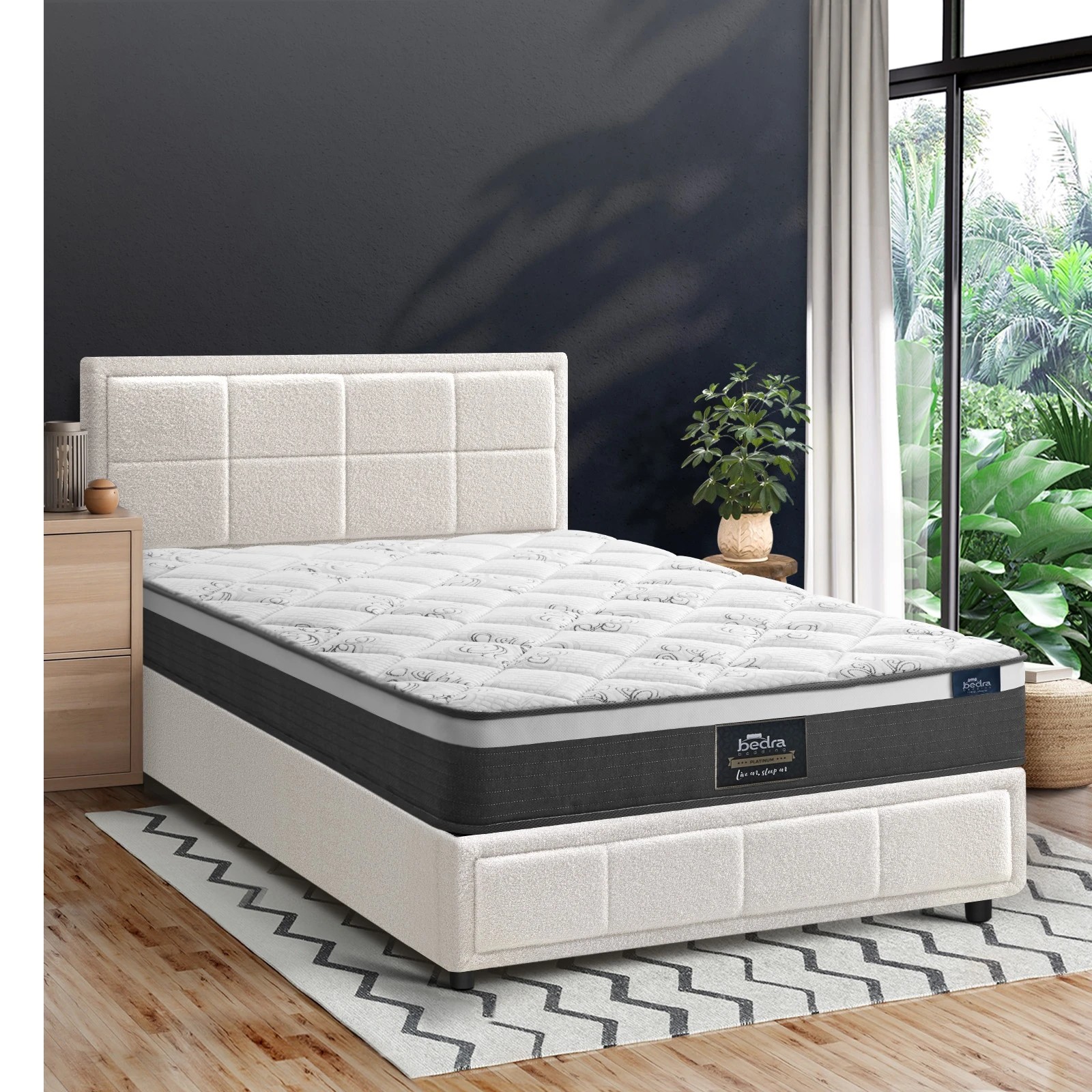 1 Oikiture Bed Frame King Single Size Gas Lift Storage With Mattress Set BOSS - White, 1 of 8