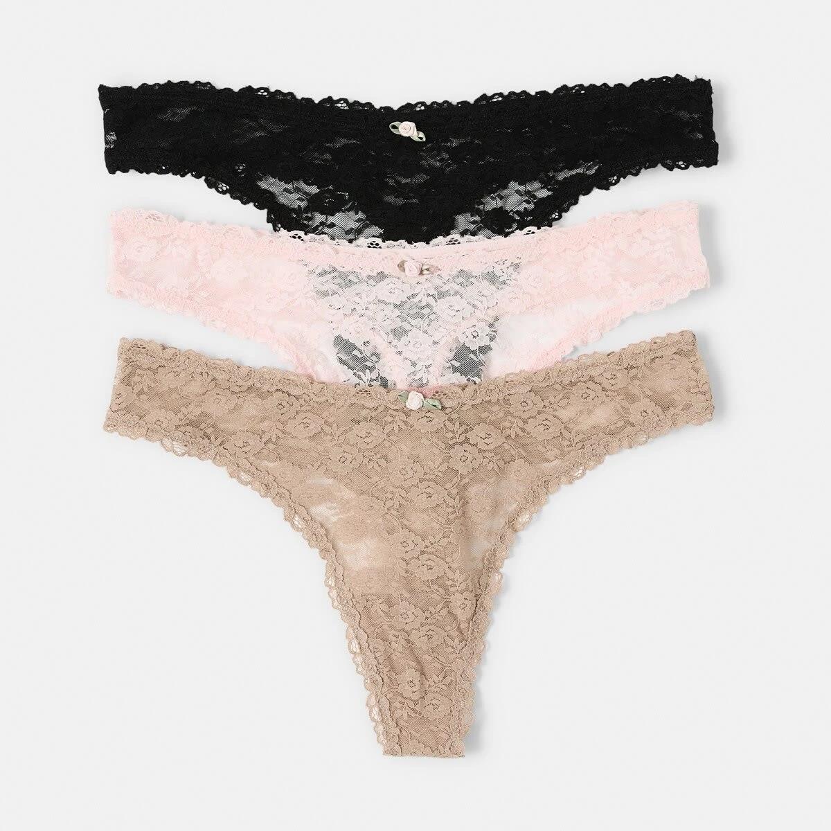 1 3 Pack Lace Rosette G-String Briefs Bm Pc Bk, 1 of 9