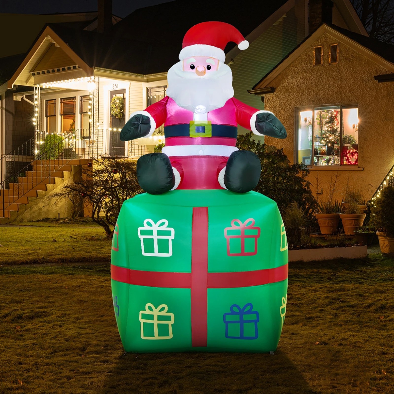 4 Tinseltown 1.8M Christmas Inflatable Santa Gift Box LED Light Outdoor Decor - Multi, 4 of 8